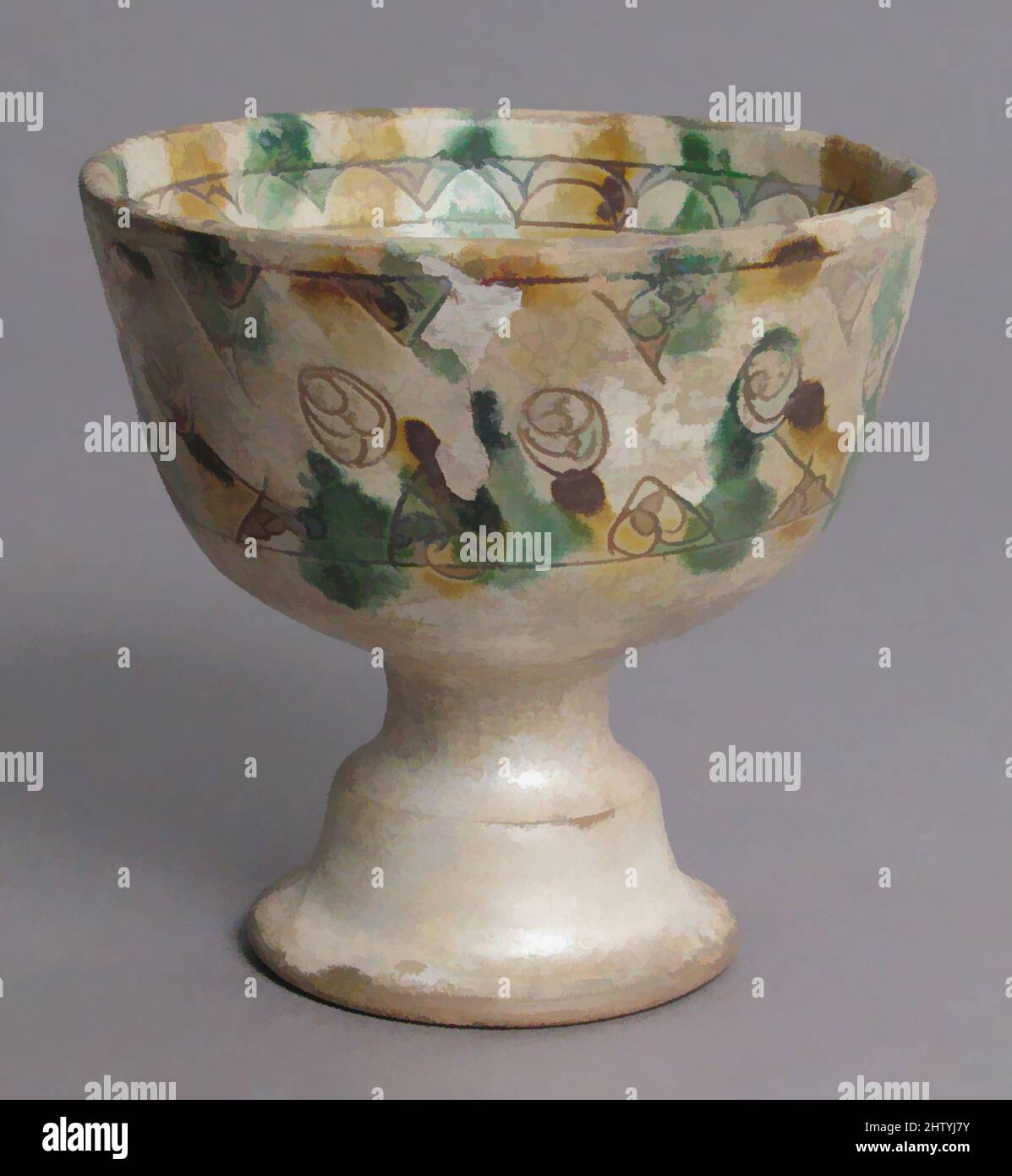 Kunst inspiriert von Schüssel, 12.–14. Jahrhundert, byzantinisch, Steingut, Glasur, Insgesamt: 3 13/16 x 4 Zoll (9,7 x 10,1 cm), Keramik, Klassisches von Artotop modernisiertes Werk mit einem Schuss Modernität. Formen, Farbe und Wert, auffällige visuelle Wirkung auf Kunst. Emotionen durch Freiheit von Kunstwerken auf zeitgemäße Weise. Eine zeitlose Botschaft, die eine wild kreative neue Richtung verfolgt. Künstler, die sich dem digitalen Medium zuwenden und die Artotop NFT erschaffen Stockfoto