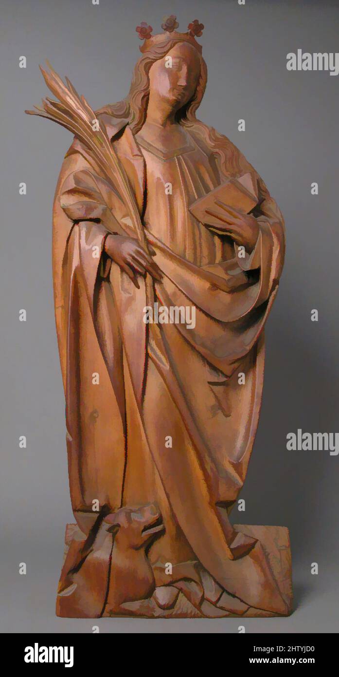 Kunst inspiriert von St. Margaret, ca. 1520, Made in Schwaben, deutsch, Limewood, insgesamt: 39 3/4 x 16 5/16 x 2 7/8in. (101 x 41,5 x 7,3cm), Skulptur-Holz, Klassisches Werk, das von Artotop mit einem Schuss Moderne modernisiert wurde. Formen, Farbe und Wert, auffällige visuelle Wirkung auf Kunst. Emotionen durch Freiheit von Kunstwerken auf zeitgemäße Weise. Eine zeitlose Botschaft, die eine wild kreative neue Richtung verfolgt. Künstler, die sich dem digitalen Medium zuwenden und die Artotop NFT erschaffen Stockfoto
