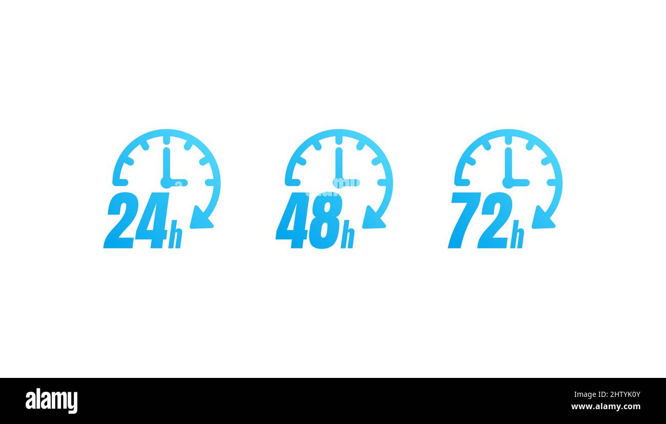 24, 48 und 72 Stunden Countdown Stoppuhr Color Vector Icon Set Stock Vektor