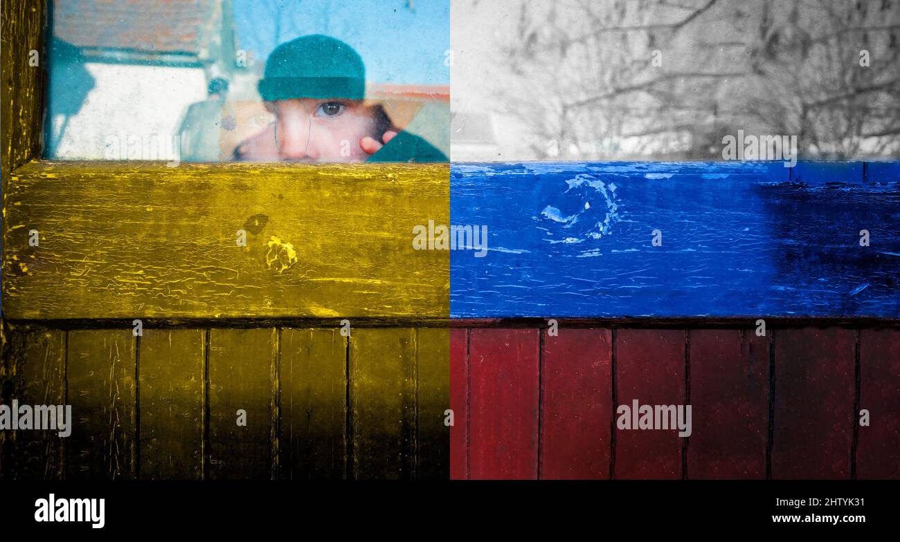 Unschuldiges Kind, das aufgrund des Krieges in der Ukraine leidet Stockfoto