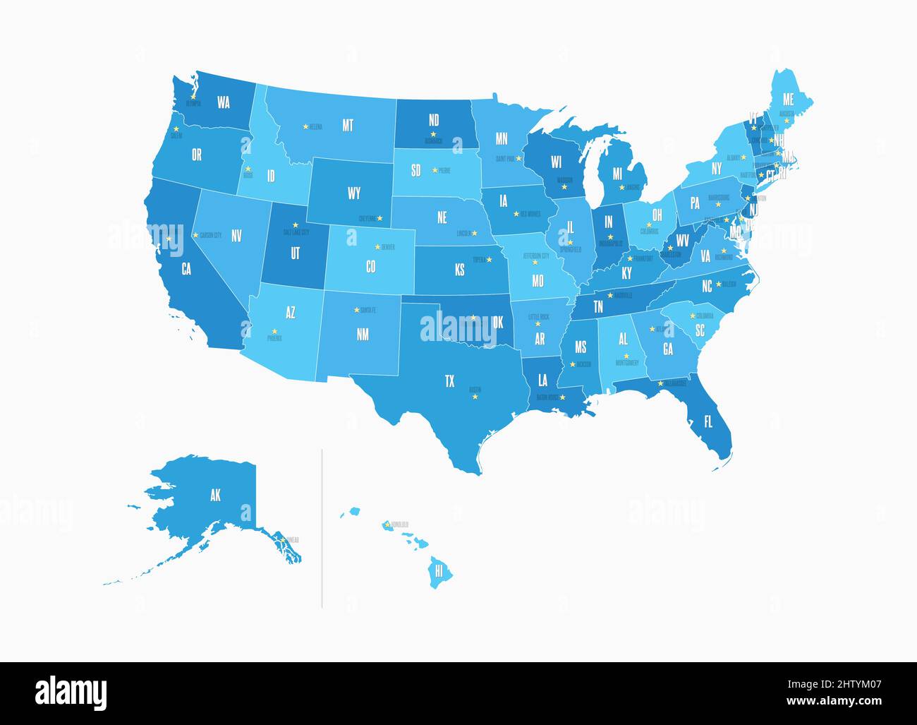 Vereinigte Staaten von Amerika Karte der USA-Regionen Stock Vektor