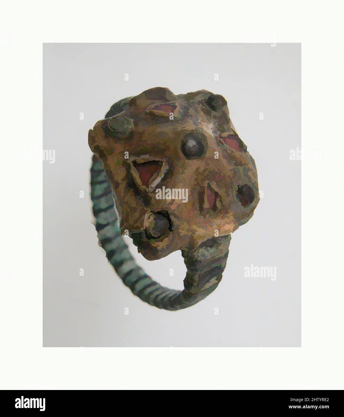 Kunst inspiriert von Finger Ring, ca. 600, hergestellt in Nordfrankreich, fränkisches Kupferlegierungsband?, silberne Lünette mit Gold-, Granat- oder Glaspaste beschichtet, insgesamt: 1 x 13/16 x 1/2 Zoll (2,6 x 2,1 x 1,3 cm), Metallarbeiten-Silber, Klassisches Werk, modernisiert von Artotop mit einem Schuss Moderne. Formen, Farbe und Wert, auffällige visuelle Wirkung auf Kunst. Emotionen durch Freiheit von Kunstwerken auf zeitgemäße Weise. Eine zeitlose Botschaft, die eine wild kreative neue Richtung verfolgt. Künstler, die sich dem digitalen Medium zuwenden und die Artotop NFT erschaffen Stockfoto