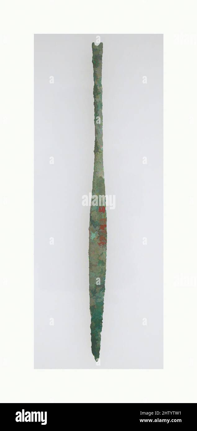 Kunst inspiriert von Flachnadel, 1.–4. Jahrhundert, römisch, Kupferlegierung, insgesamt: 4 3/16 x 1/4 x 1/16 Zoll (10,7 x 0,6 x 0,2 cm), Metallarbeiten-Bronze, Klassisches Werk, modernisiert von Artotop mit einem Schuss Moderne. Formen, Farbe und Wert, auffällige visuelle Wirkung auf Kunst. Emotionen durch Freiheit von Kunstwerken auf zeitgemäße Weise. Eine zeitlose Botschaft, die eine wild kreative neue Richtung verfolgt. Künstler, die sich dem digitalen Medium zuwenden und die Artotop NFT erschaffen Stockfoto