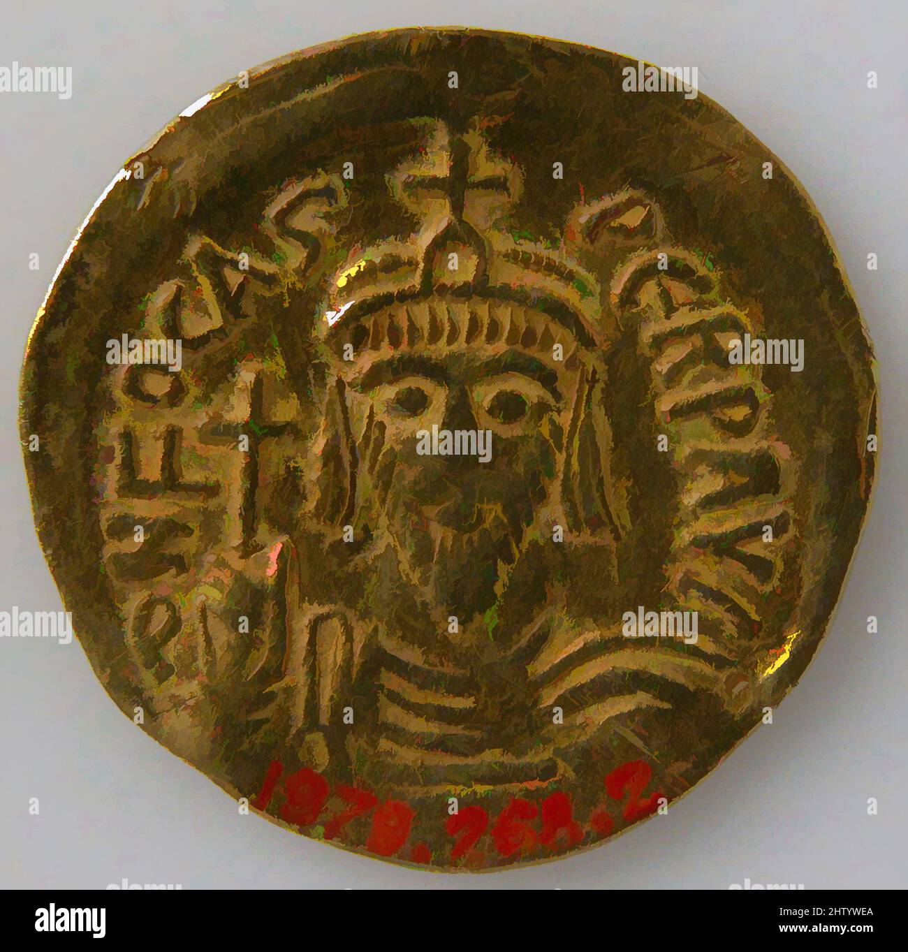 Kunst inspiriert von Solidus von Phokas ( r. 602–10), 7. Century, Byzantine, Gold, insgesamt: 7/8 x 1/16 Zoll, 0,1oz. (2,2 x 0,1 cm, 4G), Münzen, Klassisches Werk von Artotop mit einem Schuss Moderne modernisiert. Formen, Farbe und Wert, auffällige visuelle Wirkung auf Kunst. Emotionen durch Freiheit von Kunstwerken auf zeitgemäße Weise. Eine zeitlose Botschaft, die eine wild kreative neue Richtung verfolgt. Künstler, die sich dem digitalen Medium zuwenden und die Artotop NFT erschaffen Stockfoto