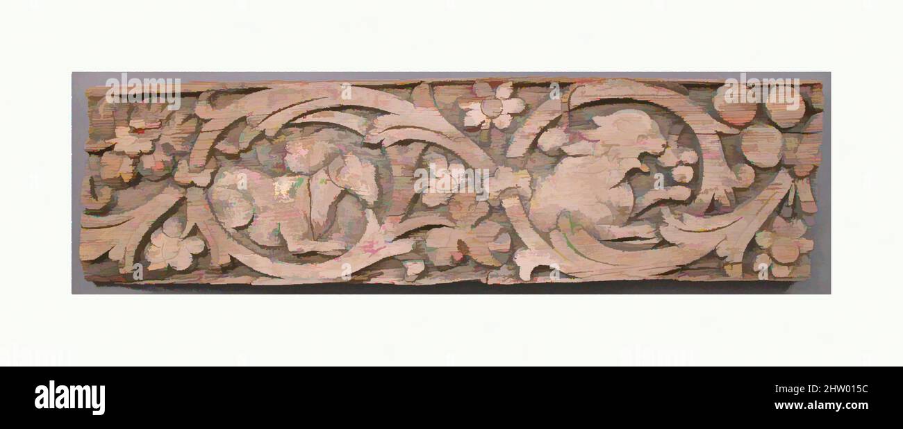 Kunst inspiriert von Relief Frieze, 6. Jahrhundert, hergestellt in byzantinischem Ägypten, koptisch, Pinienwald mit Spuren von Polychromie, insgesamt: 6 1/8 x 22 13/16 x 7/8 Zoll (15,6 x 58 x 2,3 cm), Skulpturen-Holz, Klassisches Werk, das von Artotop mit einem Schuss Moderne modernisiert wurde. Formen, Farbe und Wert, auffällige visuelle Wirkung auf Kunst. Emotionen durch Freiheit von Kunstwerken auf zeitgemäße Weise. Eine zeitlose Botschaft, die eine wild kreative neue Richtung verfolgt. Künstler, die sich dem digitalen Medium zuwenden und die Artotop NFT erschaffen Stockfoto