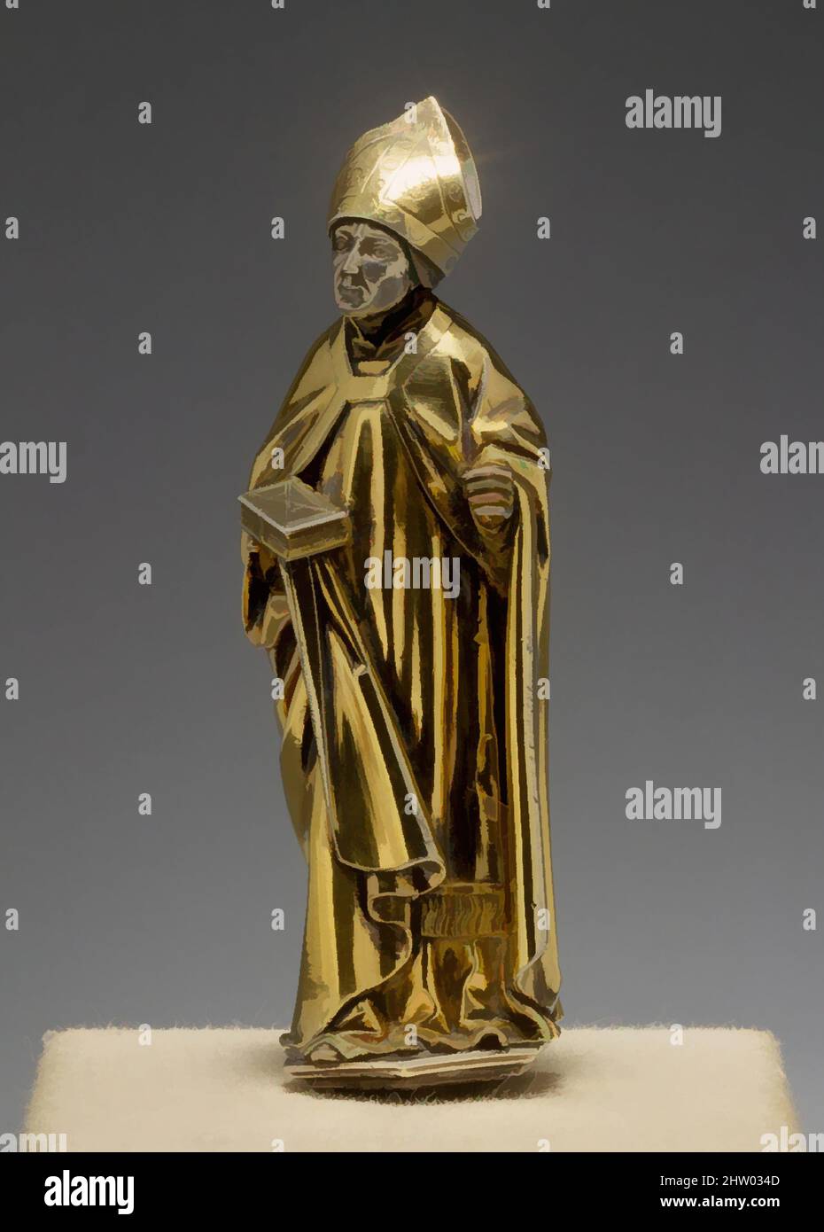 Kunst inspiriert von Standing Bishop, ca. 1510, Made in Aachen, Deutschland, Deutsch, Silber und vergoldet, Overall (ohne Stift): 4 1/16 x 1 7/16 x 1 3/16 Zoll (10,3 x 3,6 x 3 cm), Metallarbeiten-Silber, Hans von Reutlingen (deutsch, Aachen, 1465–1547) oder Werkstatt, Diese fein gearbeitete Figur erscheint, Klassische Werke, die von Artotop mit einem Schuss Moderne modernisiert wurden. Formen, Farbe und Wert, auffällige visuelle Wirkung auf Kunst. Emotionen durch Freiheit von Kunstwerken auf zeitgemäße Weise. Eine zeitlose Botschaft, die eine wild kreative neue Richtung verfolgt. Künstler, die sich dem digitalen Medium zuwenden und die Artotop NFT erschaffen Stockfoto