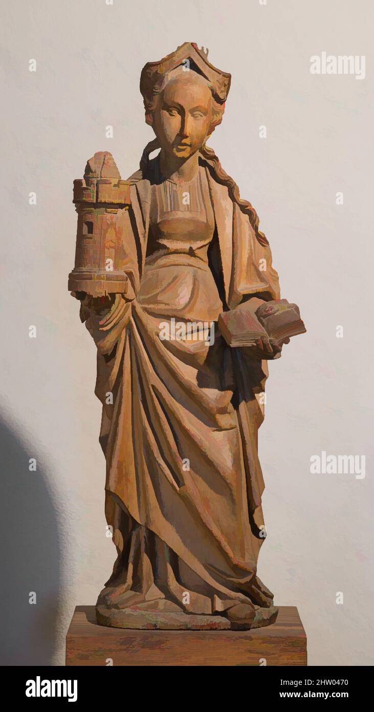 Art inspired by Saint Barbara, 16. Century, French, Oak, Overall: 34 5/8 in. (87,9 cm), Skulptur, Klassisches von Artotop modernisiertes Werk mit einem Schuss Moderne. Formen, Farbe und Wert, auffällige visuelle Wirkung auf Kunst. Emotionen durch Freiheit von Kunstwerken auf zeitgemäße Weise. Eine zeitlose Botschaft, die eine wild kreative neue Richtung verfolgt. Künstler, die sich dem digitalen Medium zuwenden und die Artotop NFT erschaffen Stockfoto