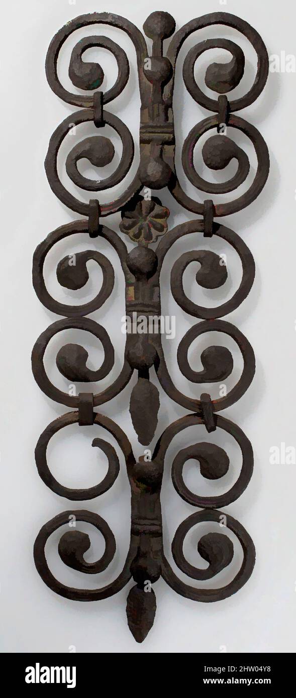 Kunst inspiriert von Türschmuck, 13.–14. Jahrhundert, europäisch, Eisen, L. 16, W. 5-3/4 in., Metallarbeiten-Eisen, Klassisches Werk, modernisiert von Artotop mit einem Schuss Modernität. Formen, Farbe und Wert, auffällige visuelle Wirkung auf Kunst. Emotionen durch Freiheit von Kunstwerken auf zeitgemäße Weise. Eine zeitlose Botschaft, die eine wild kreative neue Richtung verfolgt. Künstler, die sich dem digitalen Medium zuwenden und die Artotop NFT erschaffen Stockfoto
