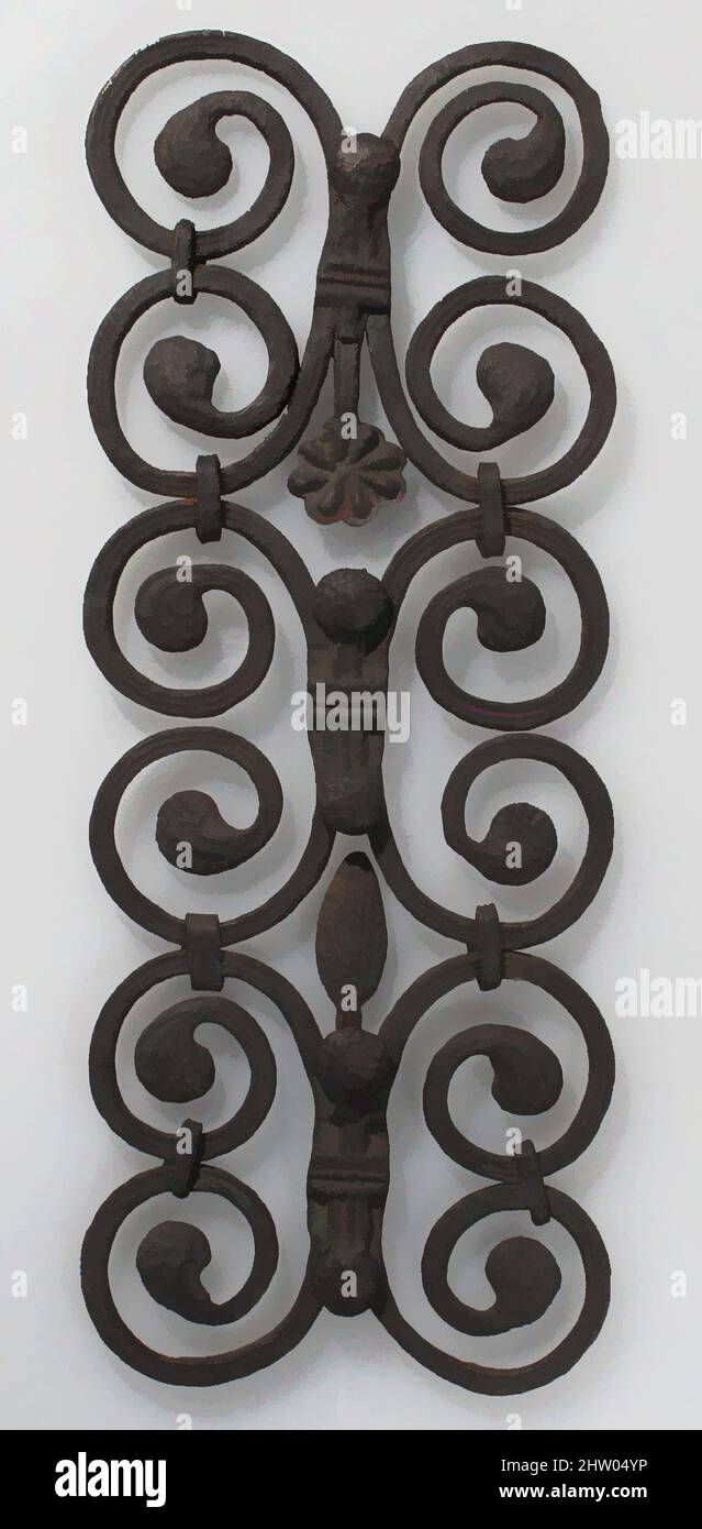 Kunst inspiriert von Türornamenten, 13.–14. Jahrhundert, europäisch, Eisen, L. 14- 1/2, W. 5- 3/4 in., Metallarbeiten-Eisen, Klassisches Werk, modernisiert von Artotop mit einem Schuss Modernität. Formen, Farbe und Wert, auffällige visuelle Wirkung auf Kunst. Emotionen durch Freiheit von Kunstwerken auf zeitgemäße Weise. Eine zeitlose Botschaft, die eine wild kreative neue Richtung verfolgt. Künstler, die sich dem digitalen Medium zuwenden und die Artotop NFT erschaffen Stockfoto
