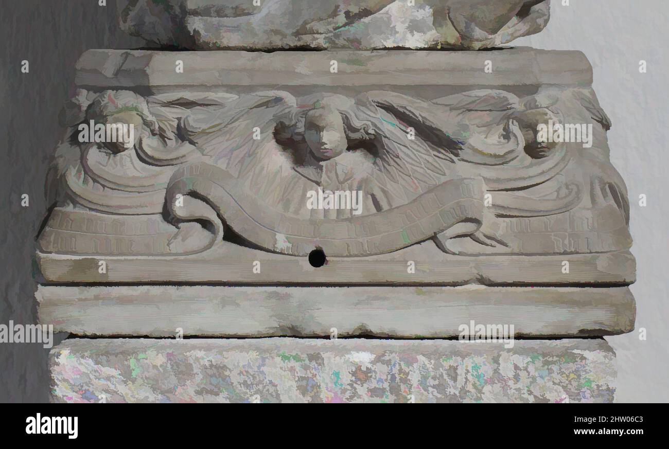 Art inspired by Altar Pedestal, 1400–25, französisch, Kalkstein, Overall: 5 7/8 x 12 x 7 3/8in. (15 x 30,5 x 18,7cm), Skulptur, Klassisches von Artotop mit einem Schuss Moderne modernisiertes Werk. Formen, Farbe und Wert, auffällige visuelle Wirkung auf Kunst. Emotionen durch Freiheit von Kunstwerken auf zeitgemäße Weise. Eine zeitlose Botschaft, die eine wild kreative neue Richtung verfolgt. Künstler, die sich dem digitalen Medium zuwenden und die Artotop NFT erschaffen Stockfoto