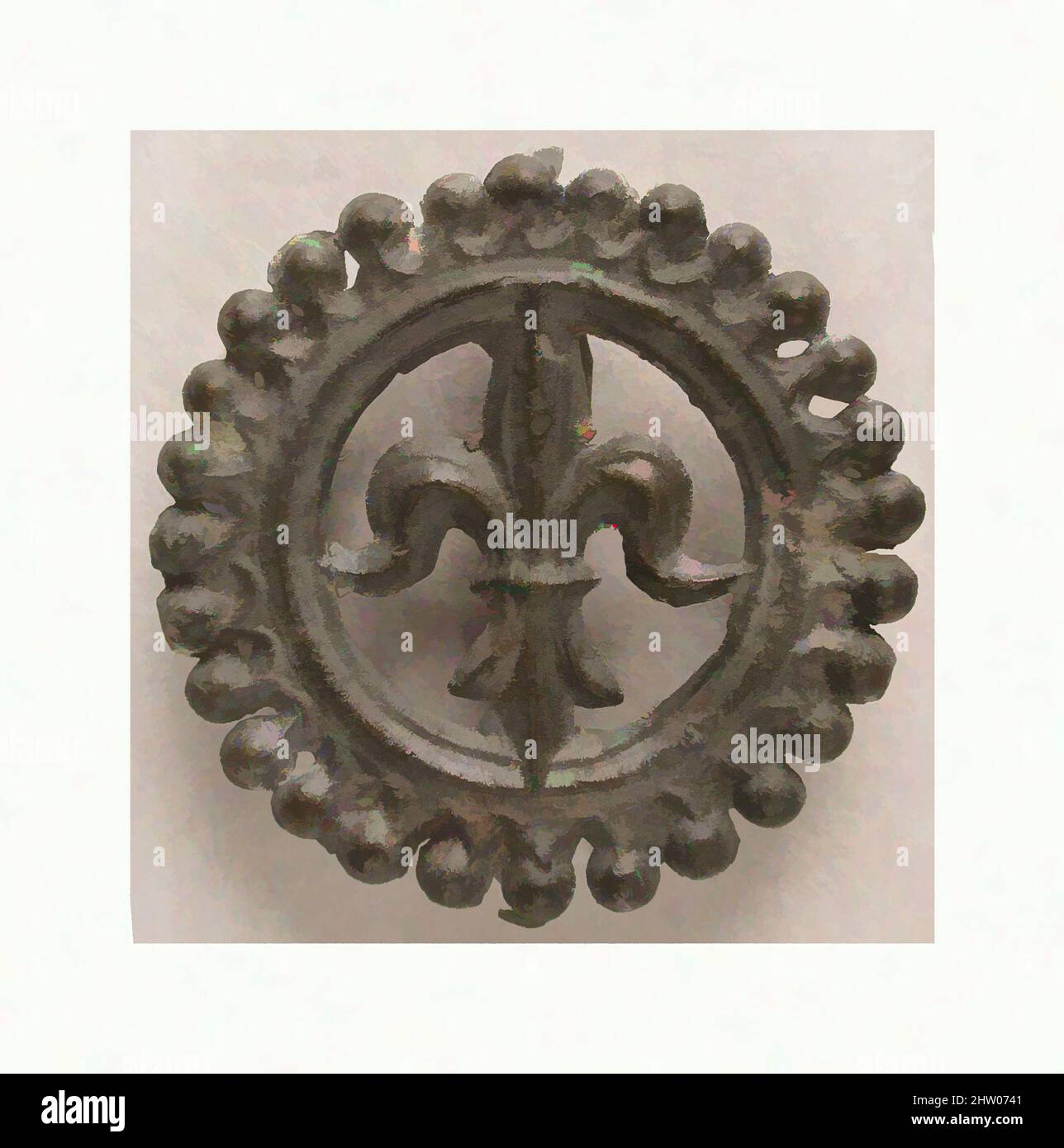 Art Inspired by Badge with Lily of Purity, 14.–15. Century, British,  Zinn-/Bleilegierung, Overall: 3/16 x 1 1/16 Zoll (0,5 x 2,7 cm),  Metallverarbeitung-Zinn/Blei-Legierung, Classic Works modernisiert von  Artotop mit einem Schuss Moderne.