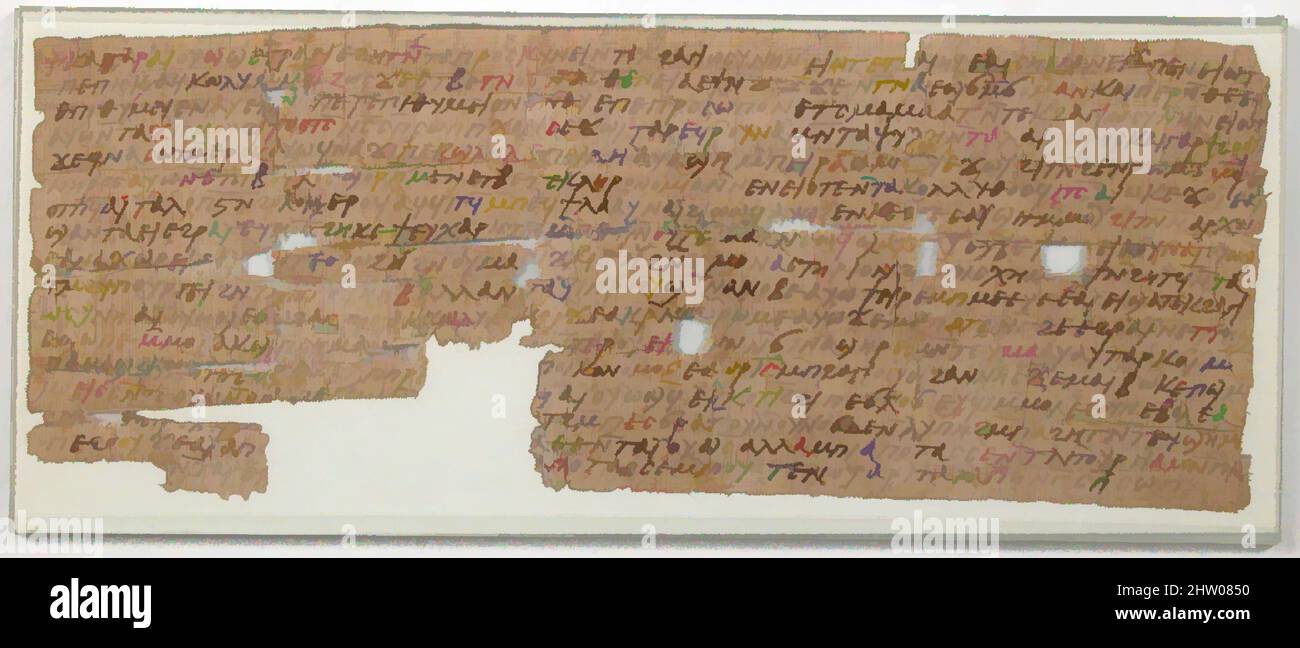 Kunst inspiriert von Papyrus, 7. Jahrhundert, hergestellt in byzantinischem Ägypten, Koptisch, Papyrus und Tinte, insgesamt: 4 3/4 x 12 13/16 Zoll (12,1 x 32,5 cm), Papyrus, Classic Works modernisiert von Artotop mit einem Schuss Moderne. Formen, Farbe und Wert, auffällige visuelle Wirkung auf Kunst. Emotionen durch Freiheit von Kunstwerken auf zeitgemäße Weise. Eine zeitlose Botschaft, die eine wild kreative neue Richtung verfolgt. Künstler, die sich dem digitalen Medium zuwenden und die Artotop NFT erschaffen Stockfoto