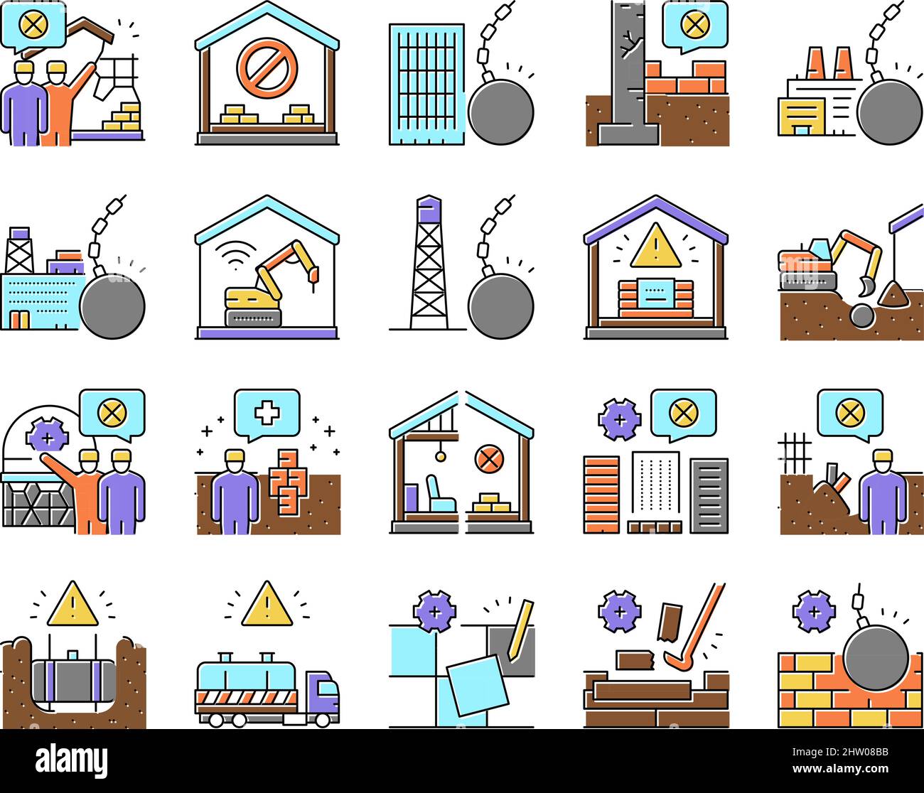 Demontage Konstruktionsprozess Icons Set Vector . Stock Vektor