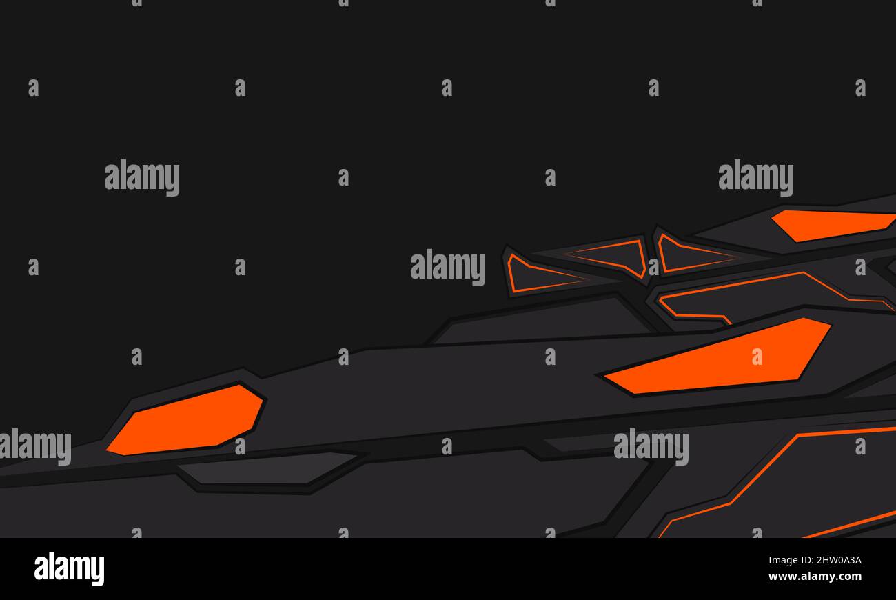 Schwarz-Orange-Technologie futuristische Formen Gaming abstrakten Hintergrund. Hintergrund für Sportrennen Stock Vektor