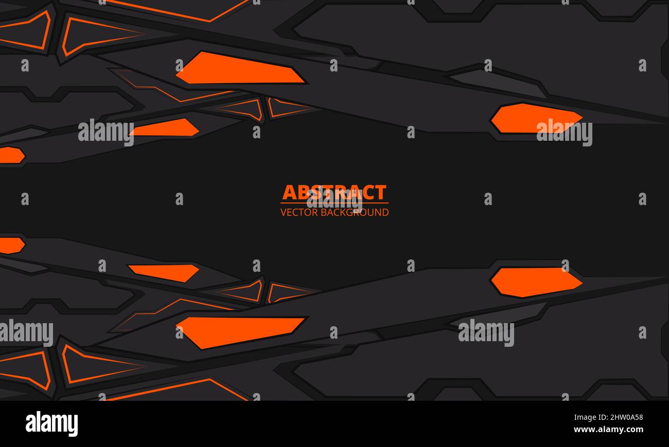 Gaming abstrakter Hintergrund mit schwarz und orange futuristische Technologie Formen. Stock Vektor