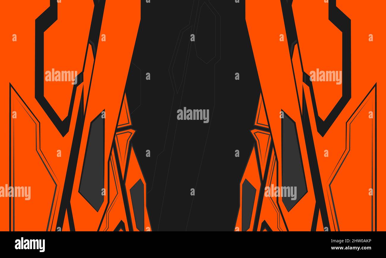 Technologie futuristischer abstrakter Hintergrund für Roboterspiele in Orange und Schwarz. Technoflacher Hintergrund. Stock Vektor