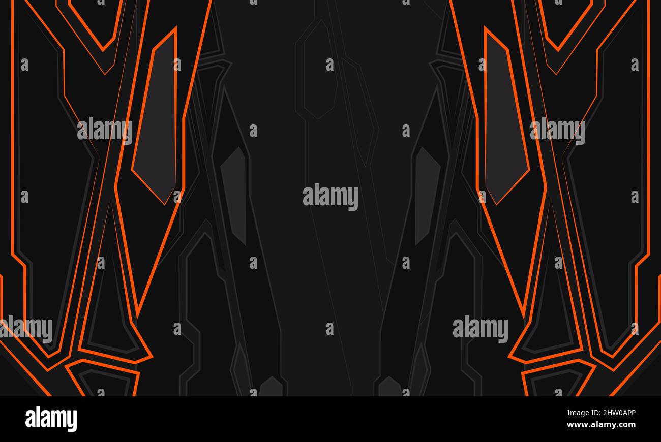Technologie schwarz und orange futuristischen Gaming abstrakten Hintergrund. Flacher digitaler Hi-Tech-Hintergrund Stock Vektor