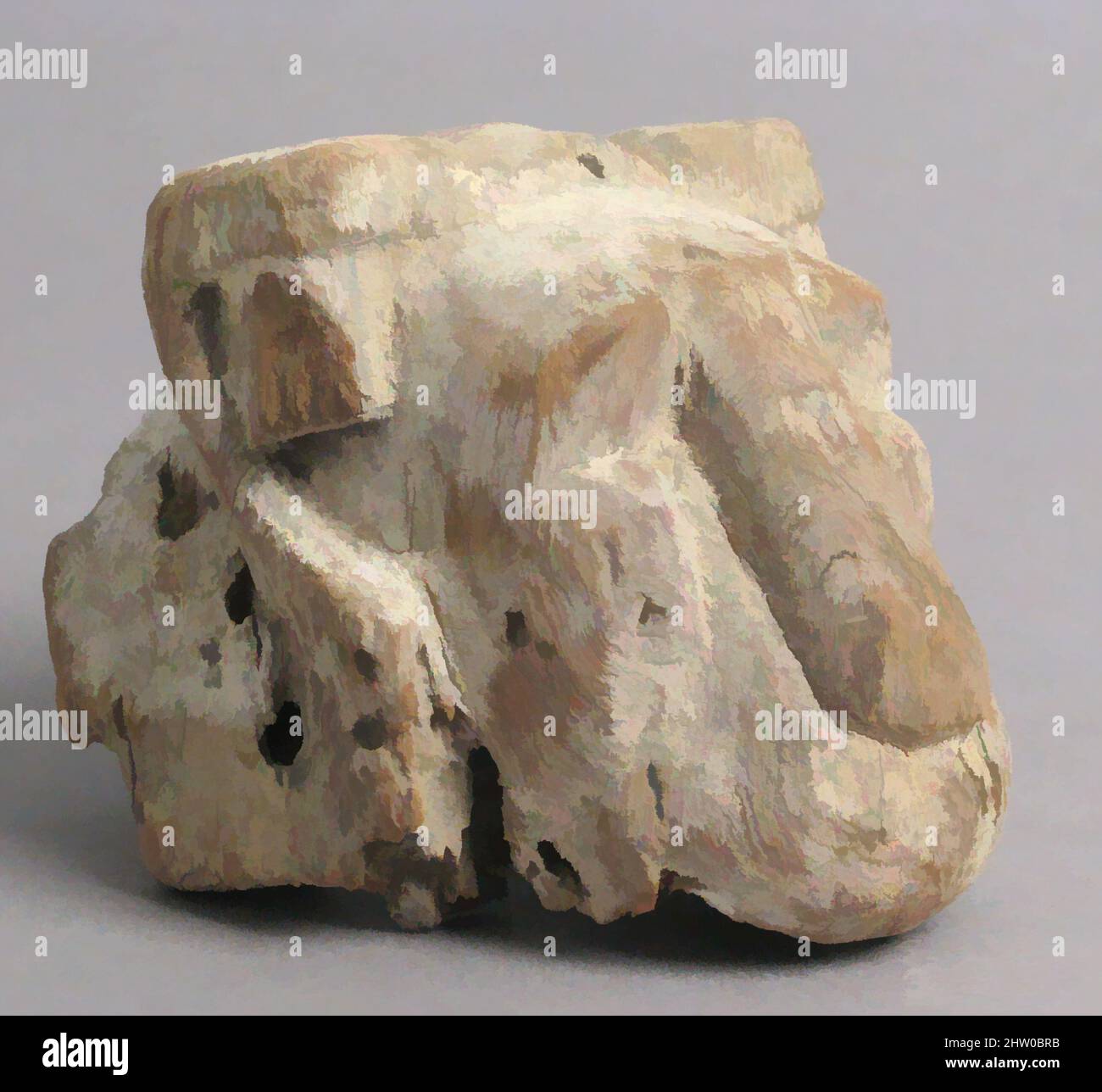Kunst, inspiriert von Head of Lion, 4.–7. Jahrhundert, hergestellt in der Oase Kharga, Byzantinisches Ägypten, Koptisch, Holz, insgesamt: 3 1/2 x 3 5/16 x 3 15/16 Zoll (8,9 x 8,4 x 10 cm), Holzarbeiten-Verschiedenes, Klassische Werke, die von Artotop mit einem Schuss Moderne modernisiert wurden. Formen, Farbe und Wert, auffällige visuelle Wirkung auf Kunst. Emotionen durch Freiheit von Kunstwerken auf zeitgemäße Weise. Eine zeitlose Botschaft, die eine wild kreative neue Richtung verfolgt. Künstler, die sich dem digitalen Medium zuwenden und die Artotop NFT erschaffen Stockfoto