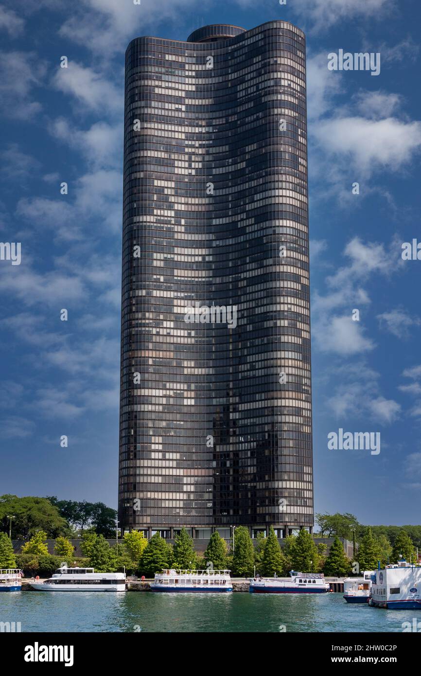 Chicago, Illinois. Lake Point Tower, Lake Michigan. Stockfoto