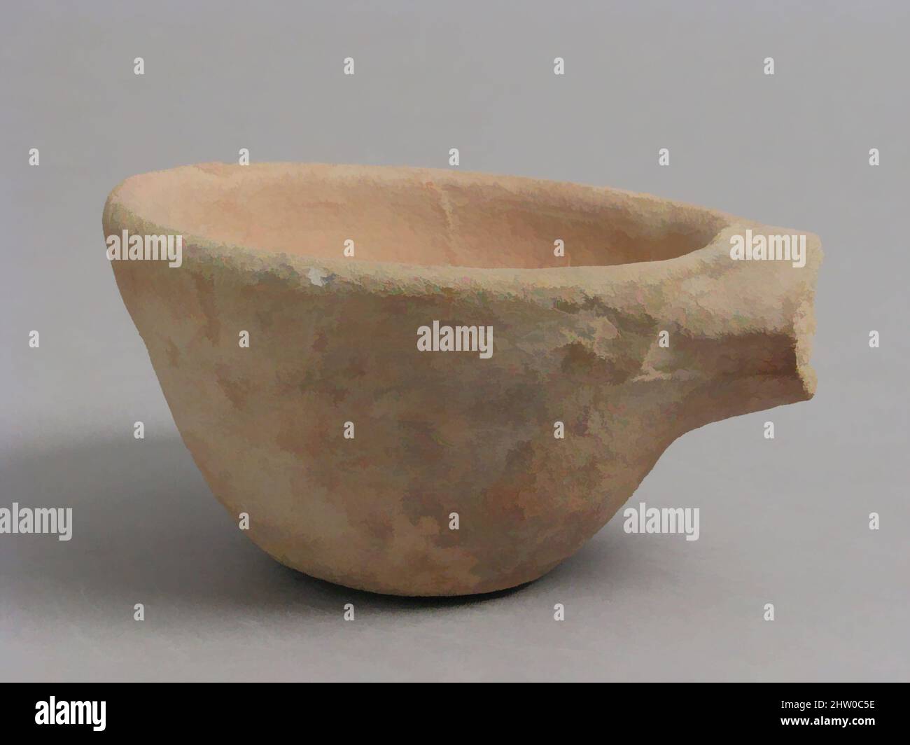 Kunst inspiriert von Bowl, 4.–7. Jahrhundert, hergestellt in der Oase Kharga, byzantinisches Ägypten, koptische, Steingut, insgesamt: 2 1/16 x 3 15/16 x 3 11/16 Zoll (5,2 x 10 x 9,4 cm), Keramik, Klassisches von Artotop modernisiertes Werk mit einem Schuss Modernität. Formen, Farbe und Wert, auffällige visuelle Wirkung auf Kunst. Emotionen durch Freiheit von Kunstwerken auf zeitgemäße Weise. Eine zeitlose Botschaft, die eine wild kreative neue Richtung verfolgt. Künstler, die sich dem digitalen Medium zuwenden und die Artotop NFT erschaffen Stockfoto