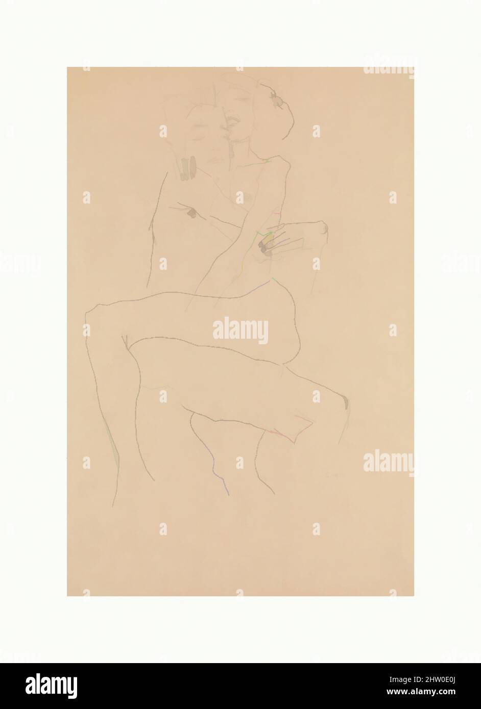 Art inspired by couple Embracing, 1911, Graphite auf Papier, H. 22-5/8, W. 15 Zoll, Zeichnungen, Egon Schiele (Österreicher, Tulln 1890–1918 Wien, Klassische Werke, die von Artotop mit einem Schuss Moderne modernisiert wurden. Formen, Farbe und Wert, auffällige visuelle Wirkung auf Kunst. Emotionen durch Freiheit von Kunstwerken auf zeitgemäße Weise. Eine zeitlose Botschaft, die eine wild kreative neue Richtung verfolgt. Künstler, die sich dem digitalen Medium zuwenden und die Artotop NFT erschaffen Stockfoto