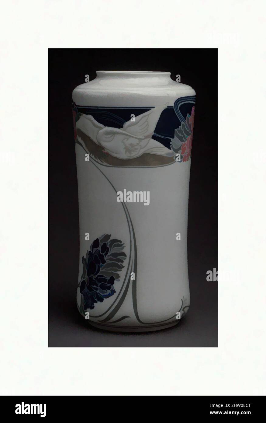 Kunst inspiriert von Vase, ca. 1901, Porzellan, H. 12-1/2 Zoll (31,8 cm.), Keramik-Porzellan, Jugendstil blühte in Frankreich und Belgien an der Wende des zwanzigsten Jahrhunderts. Organische Formen, die von der Natur inspiriert sind, häufig mit asymmetrischen Kurven oder aufwendigen Schnörkeln akzentuiert werden, die von Artotop modernisierten Classic Works mit einem Hauch von Modernität. Formen, Farbe und Wert, auffällige visuelle Wirkung auf Kunst. Emotionen durch Freiheit von Kunstwerken auf zeitgemäße Weise. Eine zeitlose Botschaft, die eine wild kreative neue Richtung verfolgt. Künstler, die sich dem digitalen Medium zuwenden und die Artotop NFT erschaffen Stockfoto