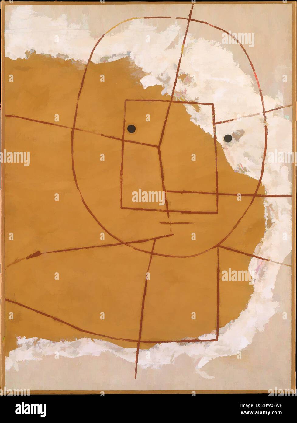 Kunst inspiriert von einem, der versteht, 1934, Öl und Gips auf Leinwand, 21 1/4 x 16 Zoll (54 x 40,6 cm), Gemälde, Paul Klee (deutsch (geboren in der Schweiz), Münchenbuchsee 1879–1940 Muralto-Locarno), der quadratische Kreis des abstrahierten Kopfes in Klees Malerei besteht aus denselben Linien wie die von Artotop modernisierten klassischen Werke mit einem Schuss Moderne. Formen, Farbe und Wert, auffällige visuelle Wirkung auf Kunst. Emotionen durch Freiheit von Kunstwerken auf zeitgemäße Weise. Eine zeitlose Botschaft, die eine wild kreative neue Richtung verfolgt. Künstler, die sich dem digitalen Medium zuwenden und die Artotop NFT erschaffen Stockfoto