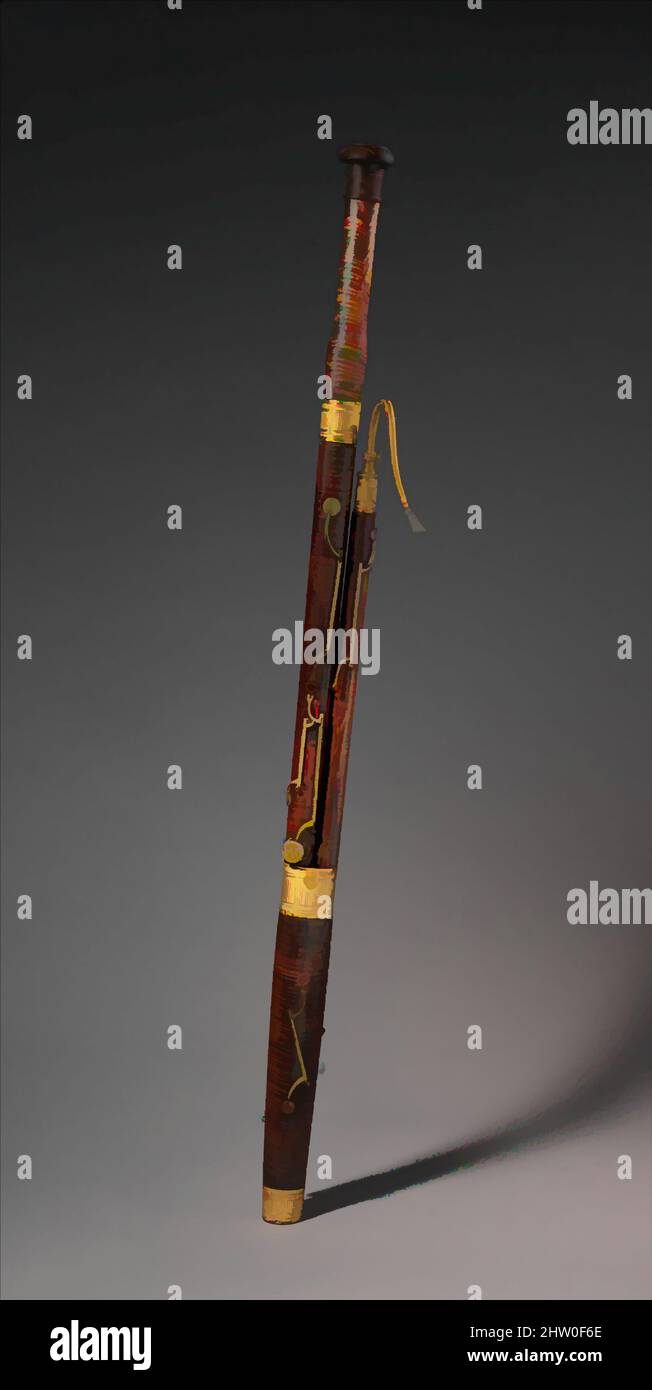 Kunst inspiriert von Fagott in C, ca. 1813–25, Paris, Frankreich, Französisch, Ahorn, Messing, Höhe: 50 3/8 Zoll (127,9 cm), Aerophone-Reed Vibrated-Double Reed, Jean-Jacques Baumann (Französisch, Paris 1772–1845 Paris), Keys von C.H. Felix (Französisch, Paris blühte 1825–1830), das Instrument hat zwei, klassische Werke, die von Artotop mit einem Schuss Moderne modernisiert wurden. Formen, Farbe und Wert, auffällige visuelle Wirkung auf Kunst. Emotionen durch Freiheit von Kunstwerken auf zeitgemäße Weise. Eine zeitlose Botschaft, die eine wild kreative neue Richtung verfolgt. Künstler, die sich dem digitalen Medium zuwenden und die Artotop NFT erschaffen Stockfoto