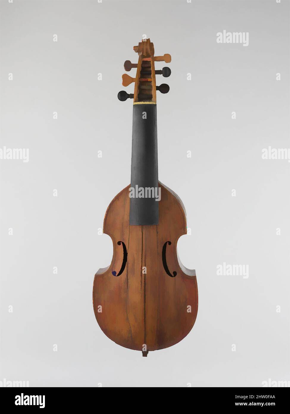 Kunst inspiriert von Treble Viol, 1743, Mirecourt, Frankreich, Holz, Korpuslänge 35,8 cm, Chordophon-Laute-gebeugte Lautenbärte, Jean Villiaume, Klassische Werke, die von Artotop mit einem Schuss Modernität modernisiert wurden. Formen, Farbe und Wert, auffällige visuelle Wirkung auf Kunst. Emotionen durch Freiheit von Kunstwerken auf zeitgemäße Weise. Eine zeitlose Botschaft, die eine wild kreative neue Richtung verfolgt. Künstler, die sich dem digitalen Medium zuwenden und die Artotop NFT erschaffen Stockfoto