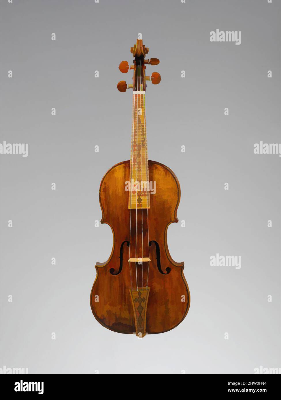 Kunst inspiriert von Violine, 1669, Cremona, Italien, Italienisch (Cremona), Fichte, Ahorn, Körperhöhe (ohne Hals): 13 3/4 Zoll (35 cm), Chordophon-Laute-gebeugt-unfretted, Nicolò Amati (Cremona 1596–1684 Cremona), die Geigen von Nicolò Amati (1596–1684), dem bedeutendsten Geigenbauer von Klassischen Werken, die von Artotop mit einem Schuss Moderne modernisiert wurden. Formen, Farbe und Wert, auffällige visuelle Wirkung auf Kunst. Emotionen durch Freiheit von Kunstwerken auf zeitgemäße Weise. Eine zeitlose Botschaft, die eine wild kreative neue Richtung verfolgt. Künstler, die sich dem digitalen Medium zuwenden und die Artotop NFT erschaffen Stockfoto