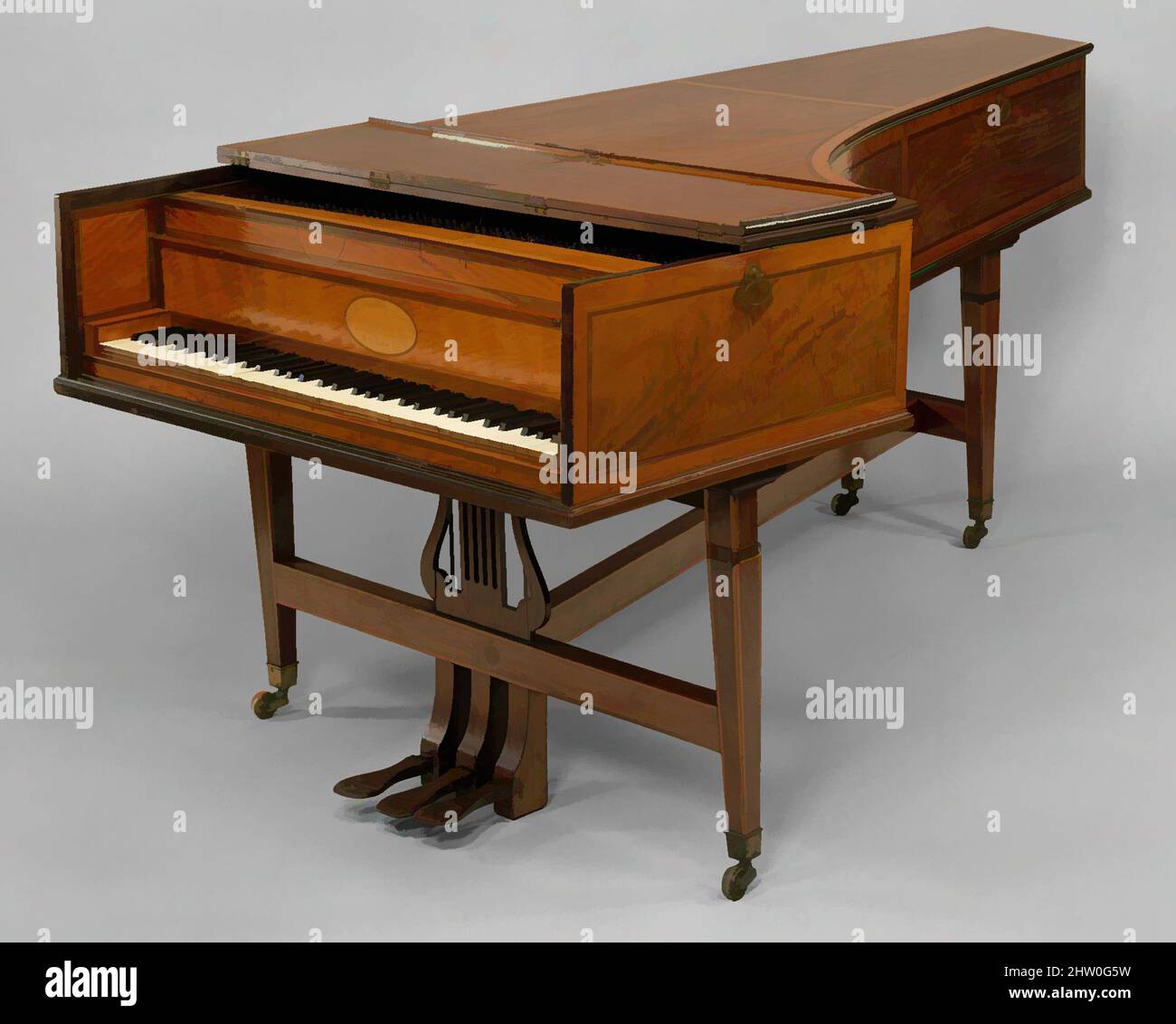 Kunst inspiriert von Grand Piano, 1808, London, England, Holz und verschiedene Materialien, Gehäuse L. (senkrecht zur Tastatur): 227,3 cm (89-1/2 in.); Gehäuse W. (Parellel zur Tastatur): 106,9 (42-1/8 in.); Gehäuse H. (einschließlich Beine): 91 cm (35-7/8 in.): Souding L. der oberen Saite: 7,4 cm (3 in, Classic Works Modernized by Artotop with a Spritzer of Modernity. Formen, Farbe und Wert, auffällige visuelle Wirkung auf Kunst. Emotionen durch Freiheit von Kunstwerken auf zeitgemäße Weise. Eine zeitlose Botschaft, die eine wild kreative neue Richtung verfolgt. Künstler, die sich dem digitalen Medium zuwenden und die Artotop NFT erschaffen Stockfoto