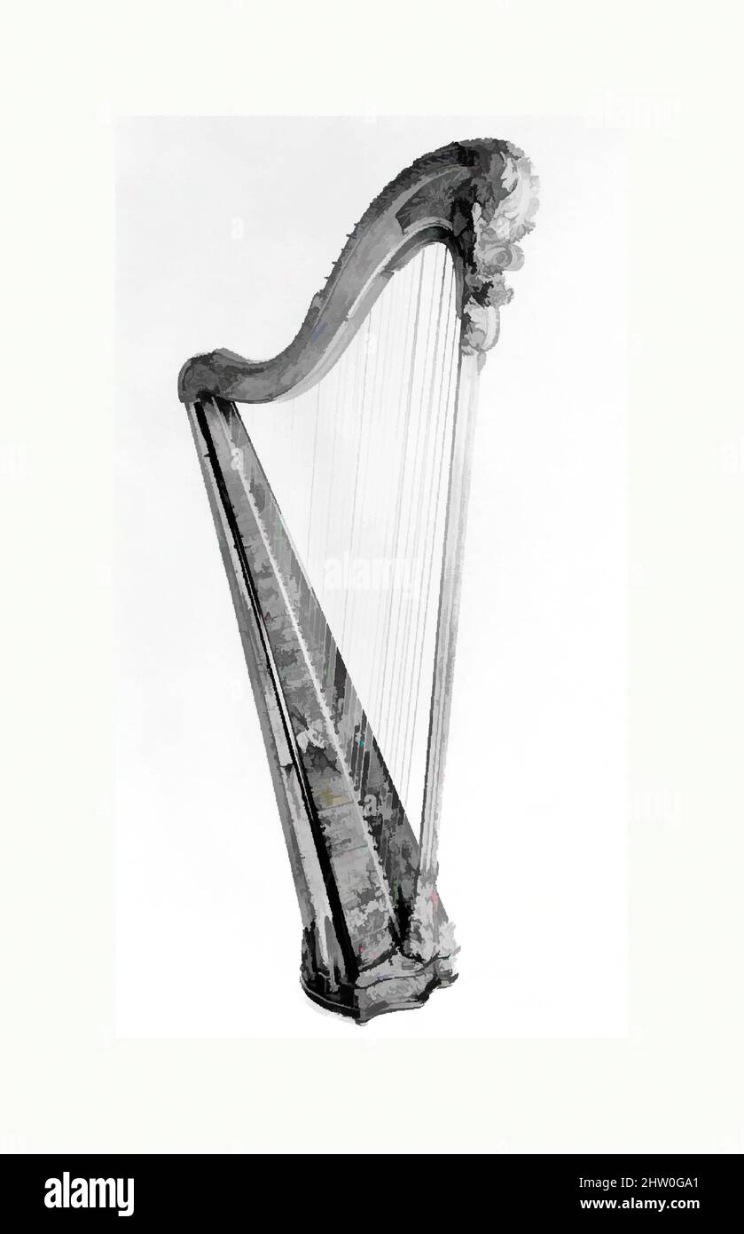 Kunst inspiriert von Pedal Harp, ca. 1875–1900, Frankreich, Französisch, Holz, Eisen, Darmsaiten, Farbe, Gesamthöhe: 1507 mm (590 5/16 in), Chordophon-Harfe, Holtzmann (französisch, Paris ca. 1736–ca. 1799, Classic Works modernisiert von Artotop mit einem Schuss Moderne. Formen, Farbe und Wert, auffällige visuelle Wirkung auf Kunst. Emotionen durch Freiheit von Kunstwerken auf zeitgemäße Weise. Eine zeitlose Botschaft, die eine wild kreative neue Richtung verfolgt. Künstler, die sich dem digitalen Medium zuwenden und die Artotop NFT erschaffen Stockfoto