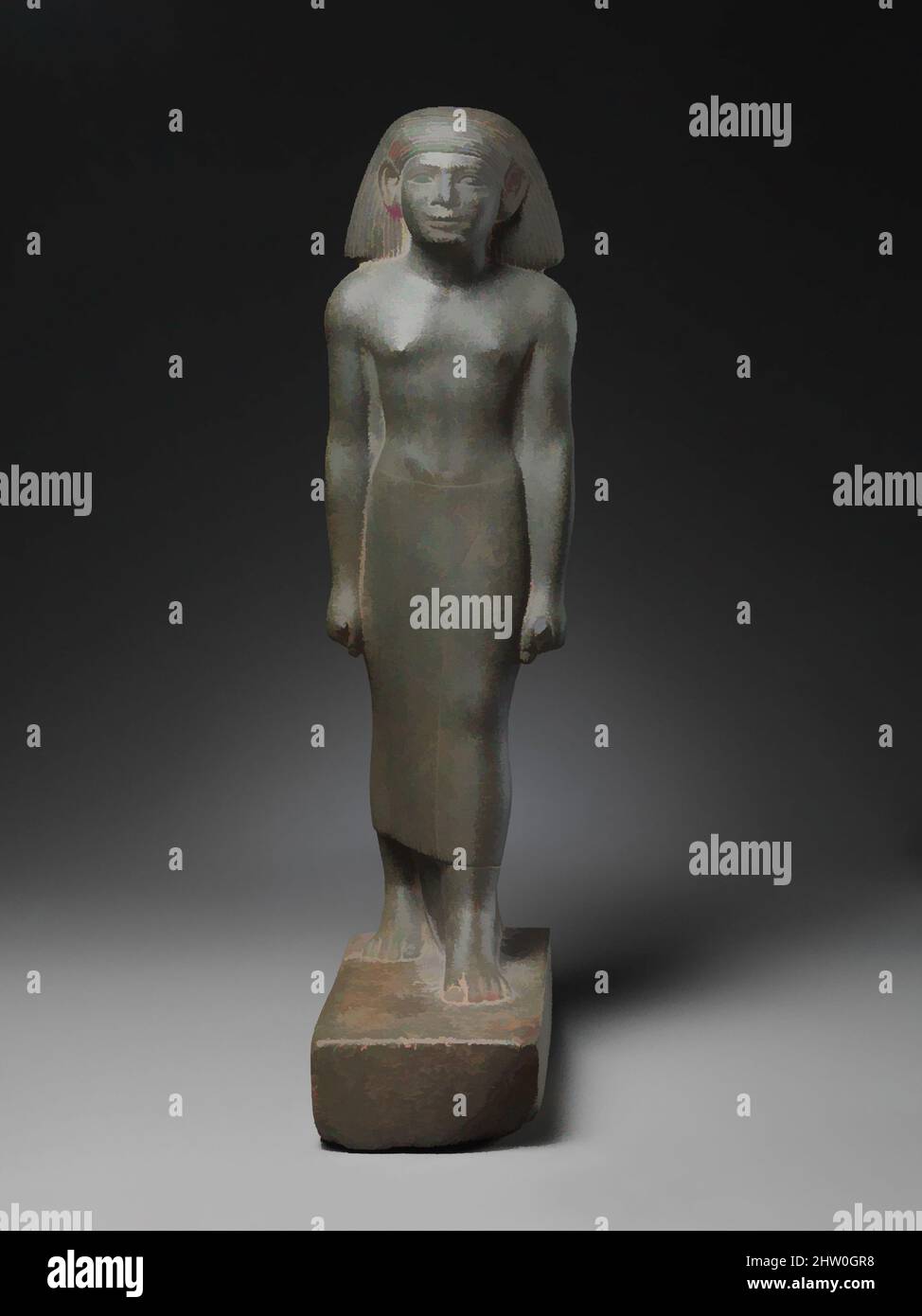 Kunst inspiriert von der Statuette eines streikenden Mannes, Reich der Mitte der Dynastie 12, ca. 1900–1850 v. Chr., aus Ägypten, Greywacke, H. 32,2 cm (12 11/16 Zoll); W. 9,2 cm (3 5/8 Zoll); D. 15,6 cm (6 1/8 Zoll), The Art of the Middle Kingdom Mid-Dynasty 12 through Dynasty 13 (ca. 1900–1640 V. CHR.) A, Classic Works modernisiert von Artotop mit einem Schuss Moderne. Formen, Farbe und Wert, auffällige visuelle Wirkung auf Kunst. Emotionen durch Freiheit von Kunstwerken auf zeitgemäße Weise. Eine zeitlose Botschaft, die eine wild kreative neue Richtung verfolgt. Künstler, die sich dem digitalen Medium zuwenden und die Artotop NFT erschaffen Stockfoto