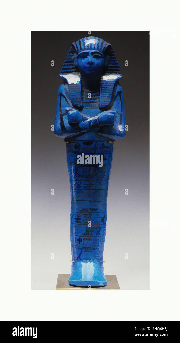 Kunst inspiriert von Shabti von Seti I, New Kingdom, Ramesside, Dynasty 19, ca. 1294–1279 v. Chr., aus Ägypten, Oberägypten, Theben, Tal der Könige, Grab von Seti I. (KV 17), Faience, Farbe, h.. 30 cm (11 13/16 in), dieser Shabti war einer von Hunderten für den pharao Seti I, den Vater von, Classic Works modernisiert von Artotop mit einem Schuss Moderne. Formen, Farbe und Wert, auffällige visuelle Wirkung auf Kunst. Emotionen durch Freiheit von Kunstwerken auf zeitgemäße Weise. Eine zeitlose Botschaft, die eine wild kreative neue Richtung verfolgt. Künstler, die sich dem digitalen Medium zuwenden und die Artotop NFT erschaffen Stockfoto