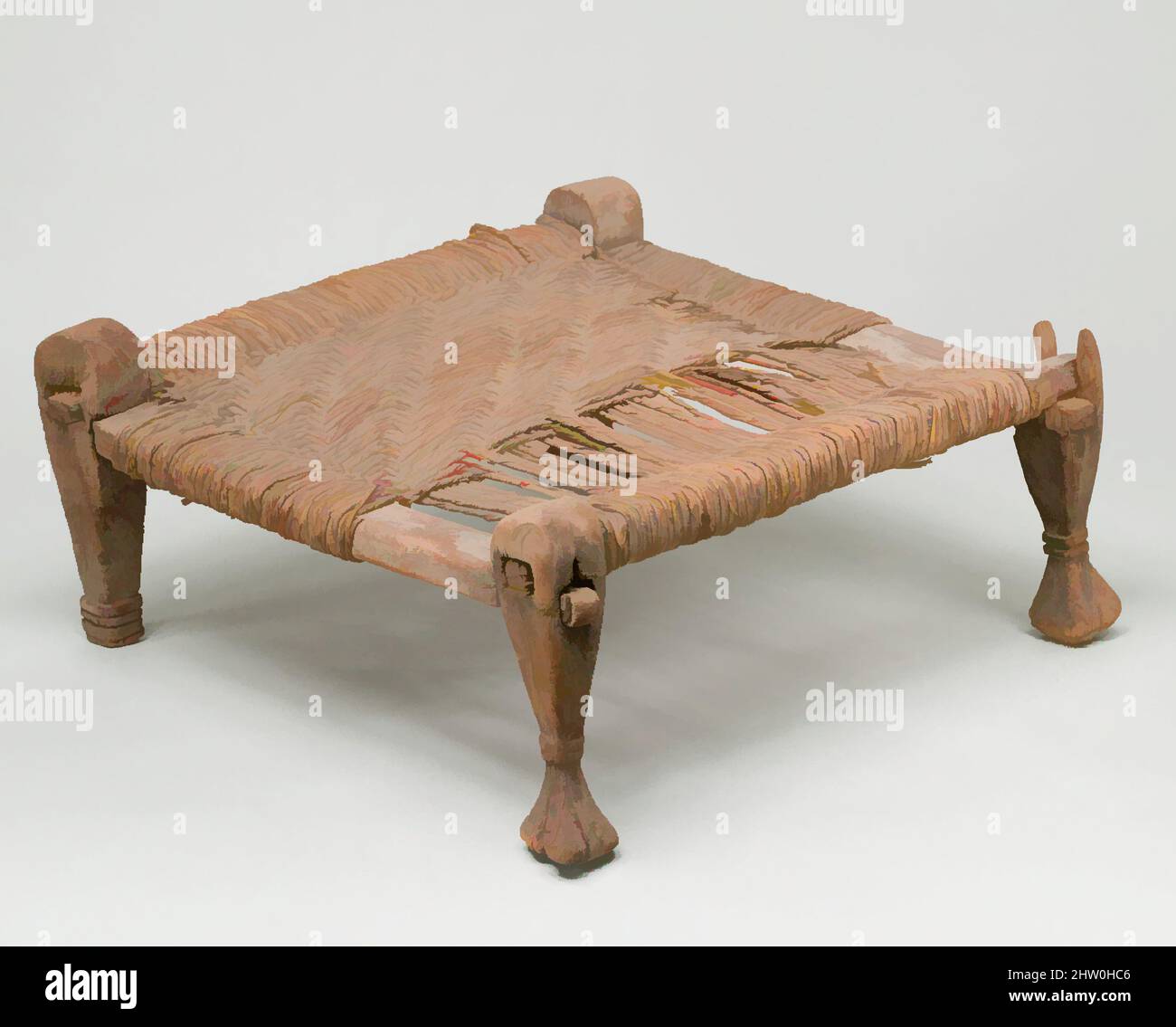 Kunst inspiriert von Hocker mit gewebtem Sitz, Reich der Mitte–Neureich, Dynastie 12–frühe Dynastie 18, ca. 1991–1450 v. Chr., aus Ägypten, Oberägypten, Theben, Asasif, Carnarvon Excavations 1907–1914, Wood, Reed, L. 30 × H. 13,3 × W. 31 cm (11 13/16 × 5 1/4 × 12 3/16 in, Classic Works Modernised by Artotop with a Splash of Modernity. Formen, Farbe und Wert, auffällige visuelle Wirkung auf Kunst. Emotionen durch Freiheit von Kunstwerken auf zeitgemäße Weise. Eine zeitlose Botschaft, die eine wild kreative neue Richtung verfolgt. Künstler, die sich dem digitalen Medium zuwenden und die Artotop NFT erschaffen Stockfoto