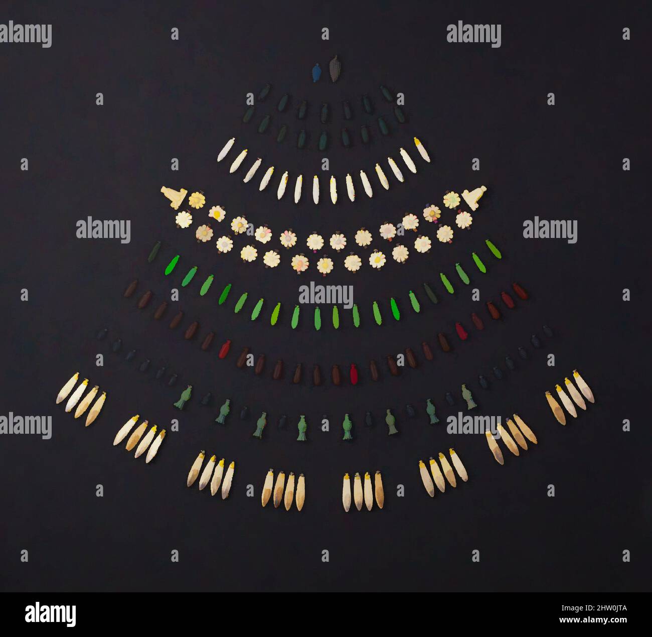 Kunst inspiriert von einer Gruppe von 162 Perlen aus breiten Halsbändern, New Kingdom, Dynastie 18, ca. 1550–1295 v. Chr., aus Ägypten, Faience, H. 8 1/2; mit 23 1/2; l. 24 Zoll (21,6 x 59,7 x 61 cm, Classic Works modernisiert von Artotop mit einem Schuss Modernität. Formen, Farbe und Wert, auffällige visuelle Wirkung auf Kunst. Emotionen durch Freiheit von Kunstwerken auf zeitgemäße Weise. Eine zeitlose Botschaft, die eine wild kreative neue Richtung verfolgt. Künstler, die sich dem digitalen Medium zuwenden und die Artotop NFT erschaffen Stockfoto