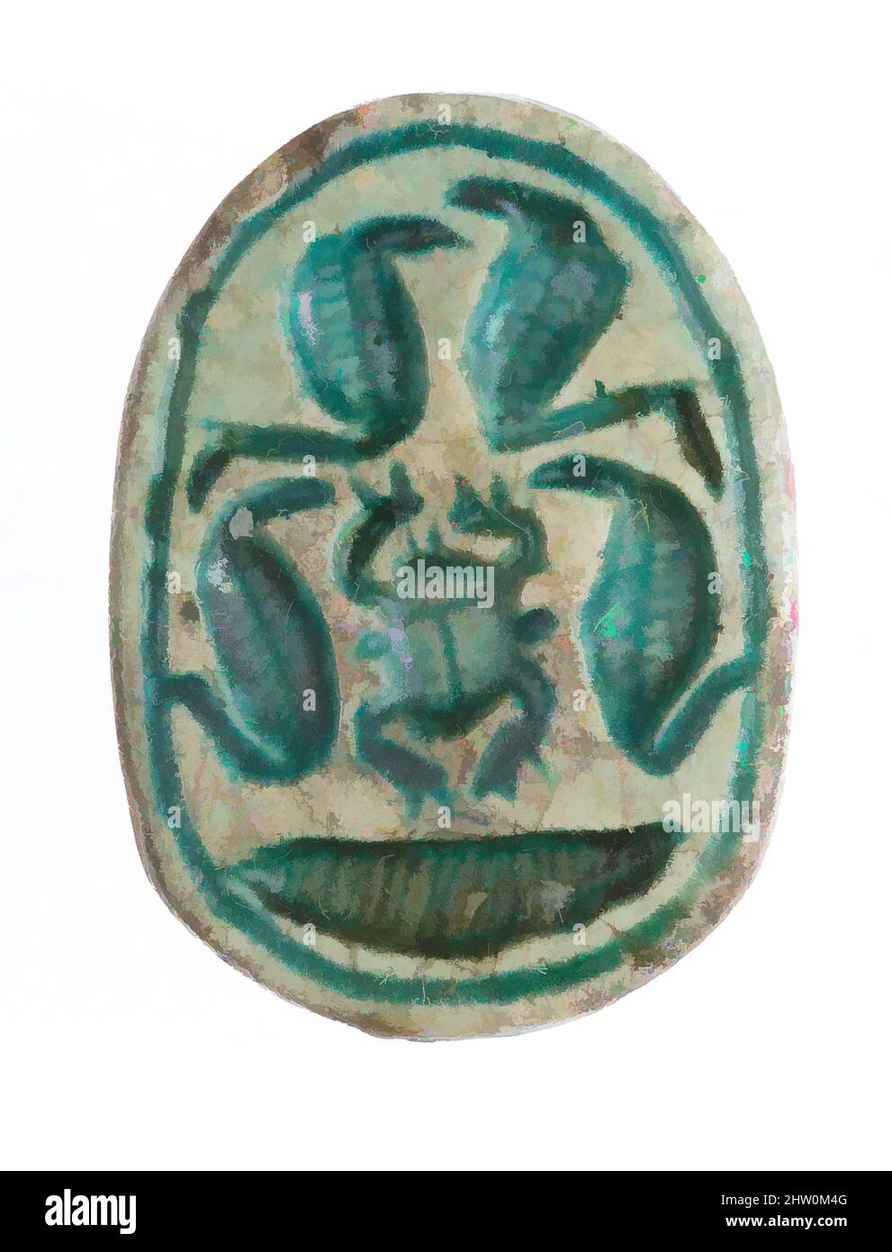 Kunst inspiriert von Scarab, zweite Zwischenperiode, Dynastie 13–17, ca. 1640–1550 v. Chr., aus Ägypten, Oberägypten, Theben, Asasif, Tomb CC 47, Carnarvon Excavations, 1912, blau glasierte Steatite, L. 2,5 cm (1 in, Classic Works modernisiert von Artotop mit einem Schuss Moderne. Formen, Farbe und Wert, auffällige visuelle Wirkung auf Kunst. Emotionen durch Freiheit von Kunstwerken auf zeitgemäße Weise. Eine zeitlose Botschaft, die eine wild kreative neue Richtung verfolgt. Künstler, die sich dem digitalen Medium zuwenden und die Artotop NFT erschaffen Stockfoto