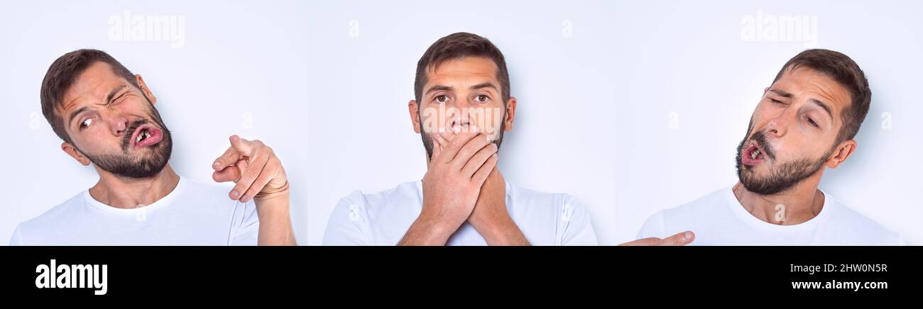 Junger Mann, der an Tourette-Syndrom oder TS leidet Stockfoto