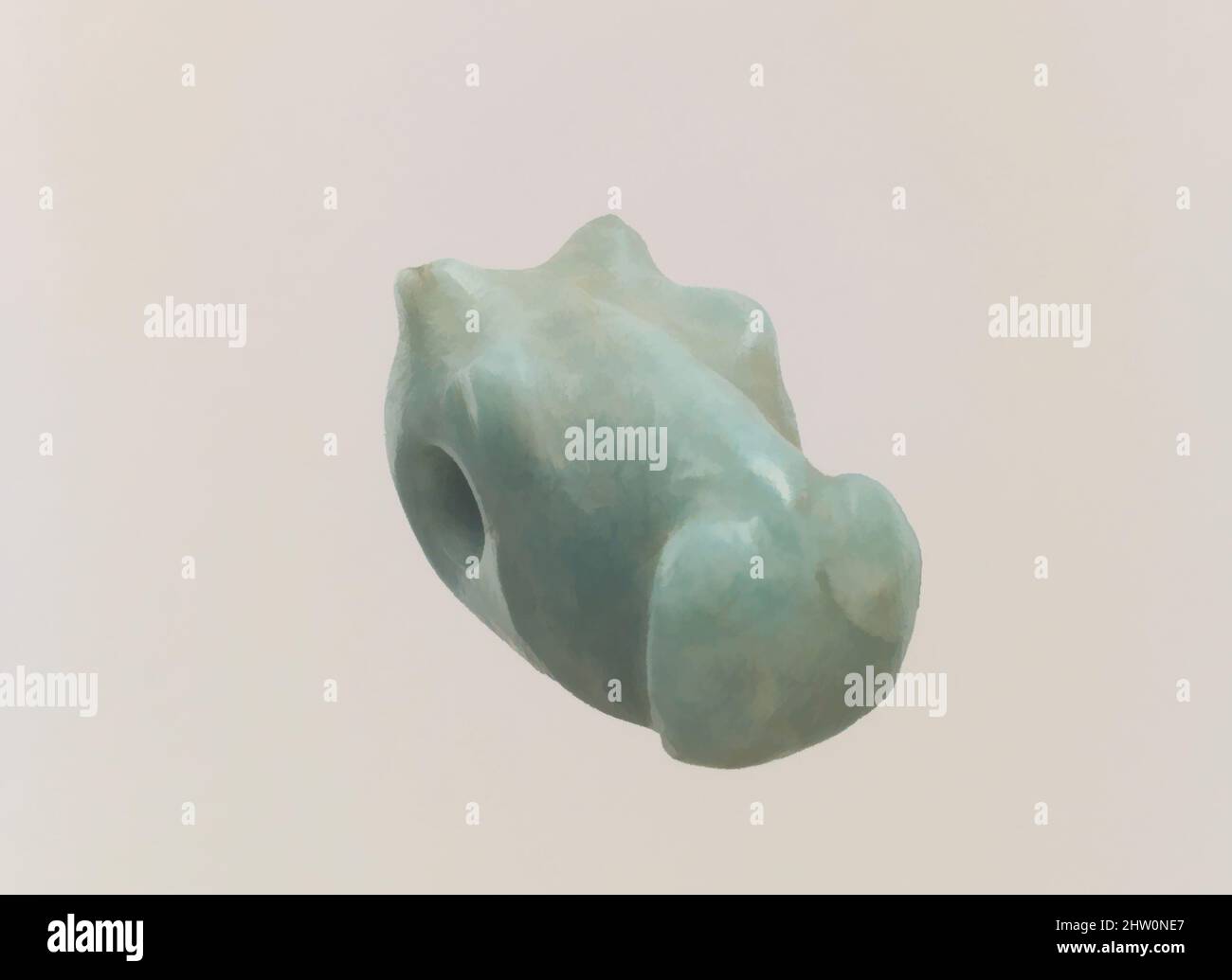Kunst inspiriert von Hippopotamus Head Amulet, Middle Kingdom, Dynasty 12, ca. 1981–1802 v. Chr., aus Ägypten, Beryl, L. 1,6 cm (5/8 in); W. Die 0,8 cm (5/16 in) großen Nilpferde waren gewöhnliche Bewohner des Nils. Die aggressive Natur des Tieres und die große Größe beunruhigten die alten Ägypter, weil Classic Works von Artotop mit einem Spritzer Moderne modernisiert wurde. Formen, Farbe und Wert, auffällige visuelle Wirkung auf Kunst. Emotionen durch Freiheit von Kunstwerken auf zeitgemäße Weise. Eine zeitlose Botschaft, die eine wild kreative neue Richtung verfolgt. Künstler, die sich dem digitalen Medium zuwenden und die Artotop NFT erschaffen Stockfoto