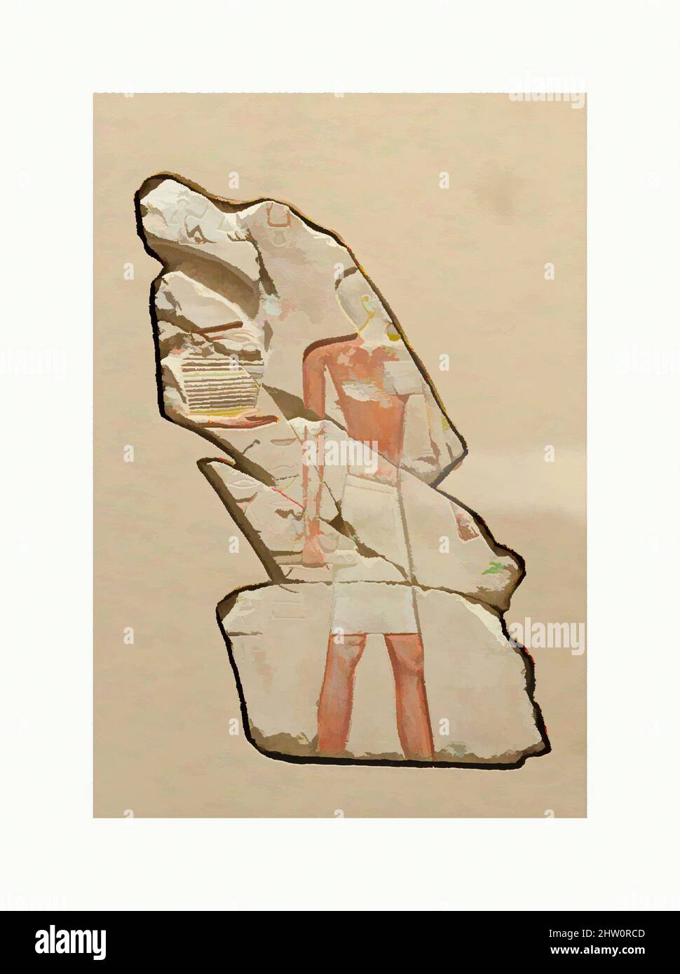 Kunst inspiriert von Figur eines Schreibers, Reich der Mitte, Dynastie 11, ca. 2051–2000 v. Chr., aus Ägypten, Oberägypten, Theben, Deir el-Bahri, Grab von Khety (TT 311,), vom Fuße des Causeway, 1926–27, Kalkstein, Farbe, H. 36 x B 22 cm (14 3/16 x 8 11/16 in.), die Hauptfigur sichtbar, Classic Works modernisiert von Artotop mit einem Schuss Moderne. Formen, Farbe und Wert, auffällige visuelle Wirkung auf Kunst. Emotionen durch Freiheit von Kunstwerken auf zeitgemäße Weise. Eine zeitlose Botschaft, die eine wild kreative neue Richtung verfolgt. Künstler, die sich dem digitalen Medium zuwenden und die Artotop NFT erschaffen Stockfoto