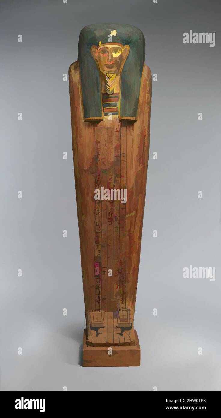 Kunst inspiriert von Coffin von Nesmin, ptolemäische Periode, 200–30 v. Chr., aus Ägypten, Nord-Oberägypten, Akhmim (Khemmis, Panopolis), Egyptian Antiquities Service/Maspero Excavations 1885–86, verputztes, bemaltes und vergoldetes Holz, L. 182,9 × W. 42 × D. 41 cm (72 × 16 9/16 × 16 1/8 in.), This, Classic Works Modernized by Artotop with a Splash of Modernity. Formen, Farbe und Wert, auffällige visuelle Wirkung auf Kunst. Emotionen durch Freiheit von Kunstwerken auf zeitgemäße Weise. Eine zeitlose Botschaft, die eine wild kreative neue Richtung verfolgt. Künstler, die sich dem digitalen Medium zuwenden und die Artotop NFT erschaffen Stockfoto