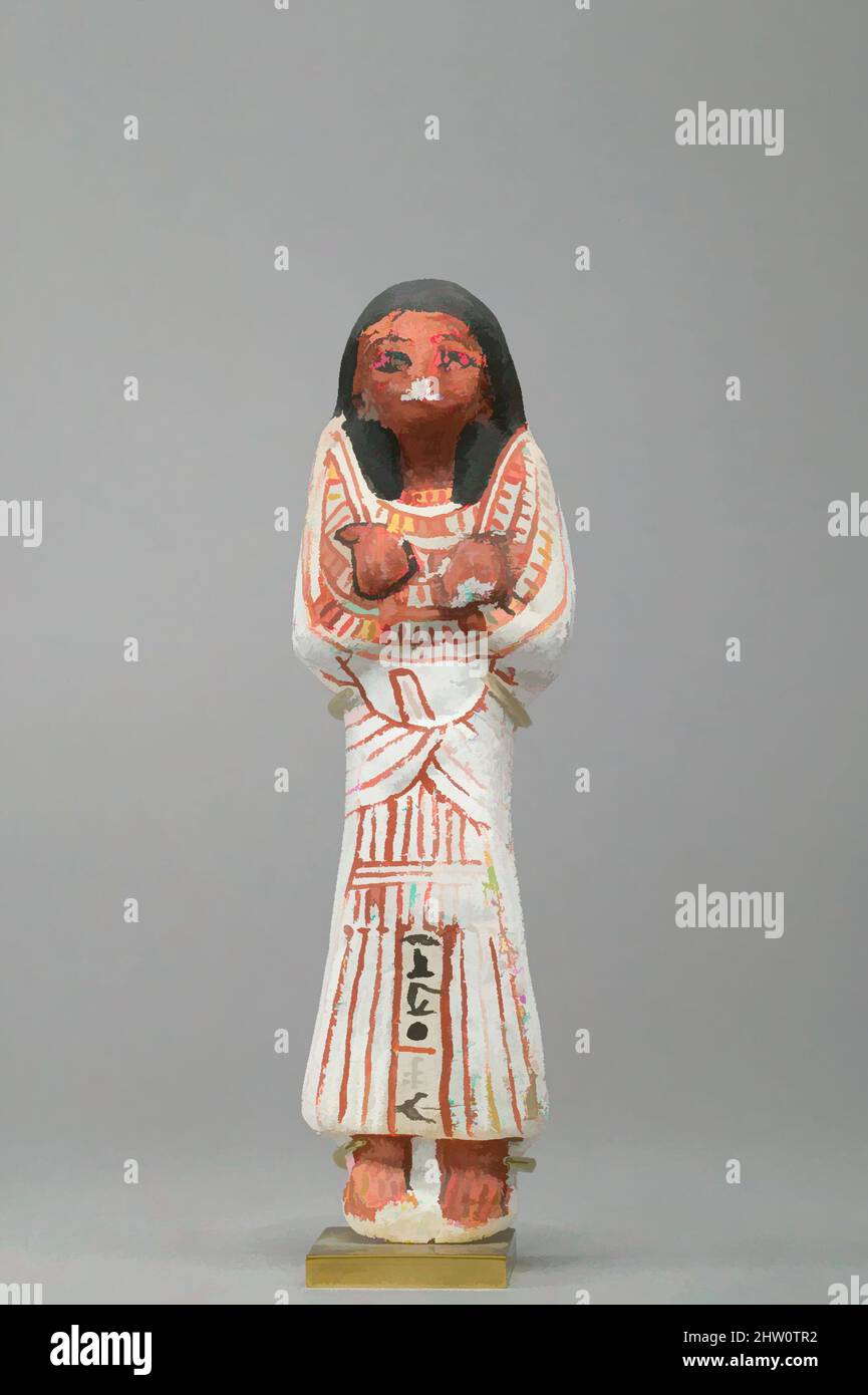 Kunst inspiriert von Shabti von Khonsu, New Kingdom, Ramesside, Dynasty 19, ca. 1279–1213 v. Chr., aus Ägypten, Oberägypten, Theben, Deir el-Medina, Grab von Sennedjem (TT 1), Ägyptische Antiquitätendienste/Maspero-Ausgrabungen, 1885–86, Holz, Gesso, Farbe, H. 18 cm (7 1/16 in), This shabti is, Klassisches Werk, modernisiert von Artotop mit einem Schuss Moderne. Formen, Farbe und Wert, auffällige visuelle Wirkung auf Kunst. Emotionen durch Freiheit von Kunstwerken auf zeitgemäße Weise. Eine zeitlose Botschaft, die eine wild kreative neue Richtung verfolgt. Künstler, die sich dem digitalen Medium zuwenden und die Artotop NFT erschaffen Stockfoto