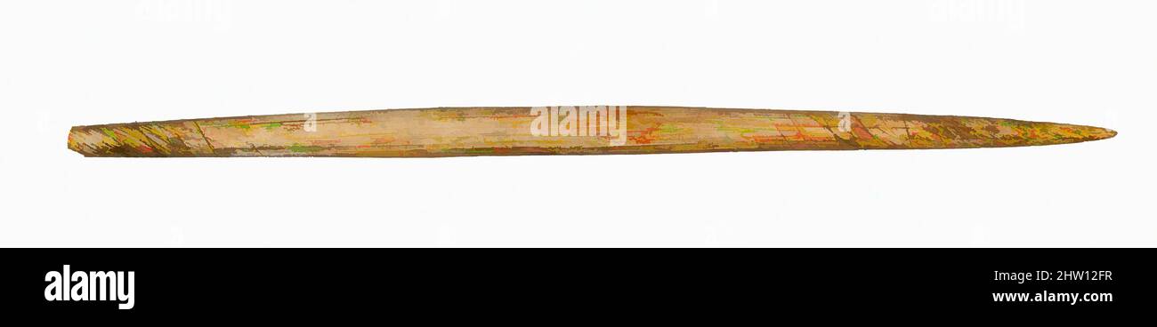 Kunst inspiriert von Weaving Tool, New Kingdom, Ramesside, Dynastie 19–20, ca. 1295–1070 v. Chr., aus Ägypten, Memphit-Region, Lisht North, späte Neukönigssiedlung, 1920–22, Bone, l. 15,7 cm (6 3/16 in, Classic Works modernisiert von Artotop mit einem Schuss Moderne. Formen, Farbe und Wert, auffällige visuelle Wirkung auf Kunst. Emotionen durch Freiheit von Kunstwerken auf zeitgemäße Weise. Eine zeitlose Botschaft, die eine wild kreative neue Richtung verfolgt. Künstler, die sich dem digitalen Medium zuwenden und die Artotop NFT erschaffen Stockfoto
