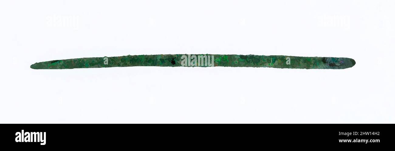 Kunst inspiriert von Textilfabrikturwerkzeug, New Kingdom, Ramesside, Dynastie 19–20, ca. 1295–1070 v. Chr., aus Ägypten, Memphit-Region, Lisht North, späte Neukönigssiedlung, 1920–22, Bronze, l.. 8 cm (3 1/8 in, Classic Works modernisiert von Artotop mit einem Schuss Moderne. Formen, Farbe und Wert, auffällige visuelle Wirkung auf Kunst. Emotionen durch Freiheit von Kunstwerken auf zeitgemäße Weise. Eine zeitlose Botschaft, die eine wild kreative neue Richtung verfolgt. Künstler, die sich dem digitalen Medium zuwenden und die Artotop NFT erschaffen Stockfoto