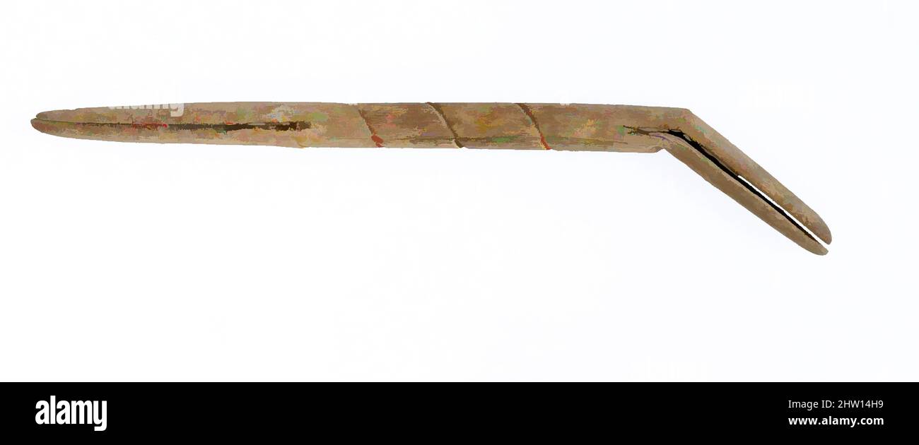 Kunst inspiriert von Weaving Tool, New Kingdom, Ramesside, Dynastie 19–20, ca. 1295–1070 v. Chr., aus Ägypten, Memphit Region, Lisht North, späte Neukönigssiedlung, 1920–22, Holz, l.. 15 cm (5 7/8 in, Classic Works modernisiert von Artotop mit einem Schuss Moderne. Formen, Farbe und Wert, auffällige visuelle Wirkung auf Kunst. Emotionen durch Freiheit von Kunstwerken auf zeitgemäße Weise. Eine zeitlose Botschaft, die eine wild kreative neue Richtung verfolgt. Künstler, die sich dem digitalen Medium zuwenden und die Artotop NFT erschaffen Stockfoto