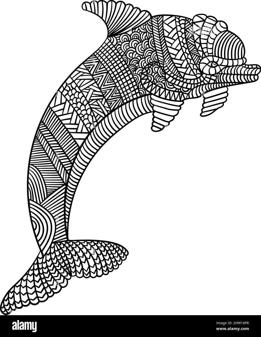 Dolphin Mandala Malvorlagen für Erwachsene Stock Vektor