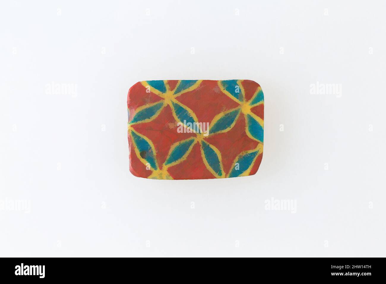 Kunst inspiriert von Inlay Fragment, Netzdesign, Römerzeit, 1.–3. Jahrhundert n. Chr., aus Ägypten, Glas, H. 1,7 × W. 2,3 cm (11/16 × 7/8 in.), Eine Mosaikglas-Technik ermöglicht die Schaffung von Vielfachen eines Bildes: Eine figürliche oder Design-Komposition wurde durch die Bündelung von farbigen Glasstöcken, die Classic Works modernisiert von Artotop mit einem Schuss Moderne. Formen, Farbe und Wert, auffällige visuelle Wirkung auf Kunst. Emotionen durch Freiheit von Kunstwerken auf zeitgemäße Weise. Eine zeitlose Botschaft, die eine wild kreative neue Richtung verfolgt. Künstler, die sich dem digitalen Medium zuwenden und die Artotop NFT erschaffen Stockfoto