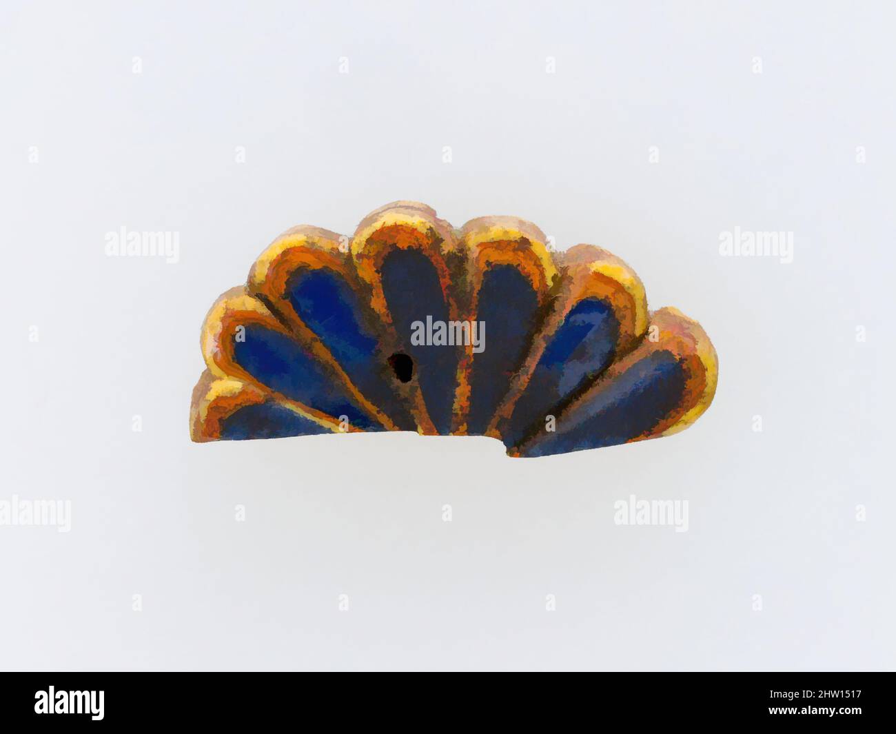 Kunst inspiriert von Inlay-Fragment, Rosette, Ptolemäische Periode–Römische Periode, 200 v. Chr.–100 n. Chr., aus Ägypten, Glas, H. 1 × W. 2,1 cm (3/8 × 13/16 in.), Eine Mosaikglas-Technik ermöglicht die Schaffung von Vielfachen eines Bildes: Eine figürliche oder Design-Komposition wurde durch die Bündelung von farbigen Glasstöcken, Classic Works modernisiert von Artotop mit einem Schuss Moderne. Formen, Farbe und Wert, auffällige visuelle Wirkung auf Kunst. Emotionen durch Freiheit von Kunstwerken auf zeitgemäße Weise. Eine zeitlose Botschaft, die eine wild kreative neue Richtung verfolgt. Künstler, die sich dem digitalen Medium zuwenden und die Artotop NFT erschaffen Stockfoto