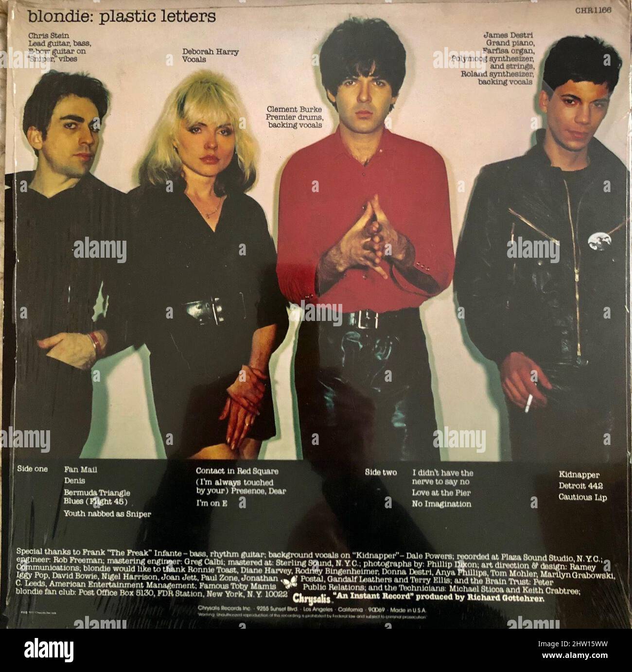 New Wave Rock Music 1970s Blondie LP Vinyl-Cover, JUGENDKULTUR Klassischer Rock « Plastik Letters » hinten Stockfoto