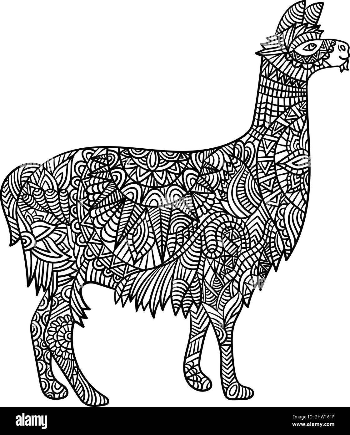 Llama Mandala Malvorlagen für Erwachsene Stock Vektor